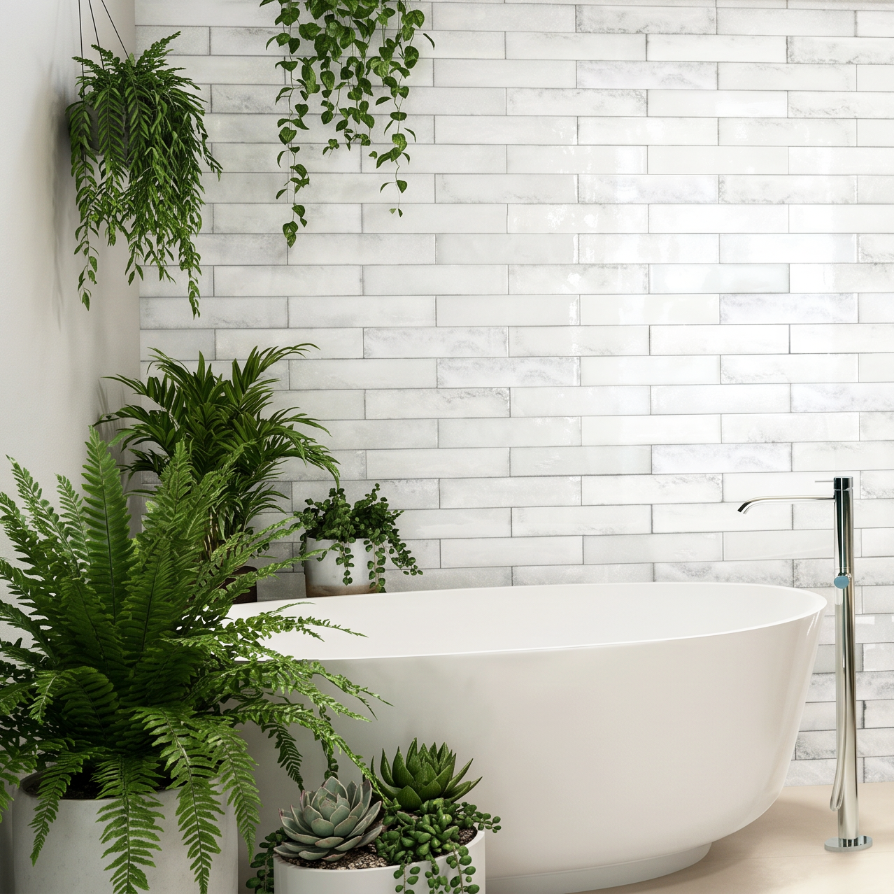Daloa White Ceramic Gloss Brick Wall Tile 7.5x30cm