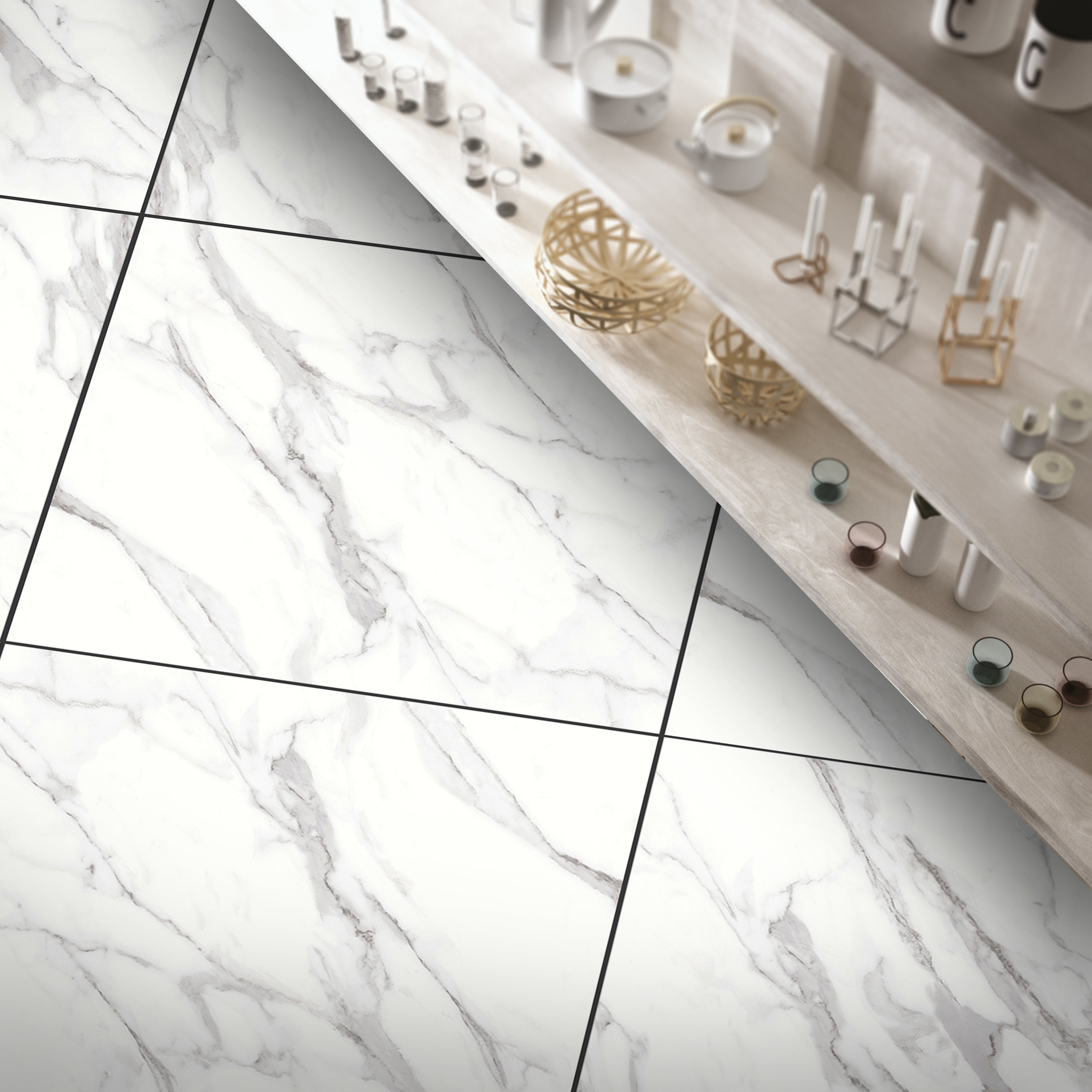 Classic Carrara Matt White Marble Effect Porcelain 60x60cm