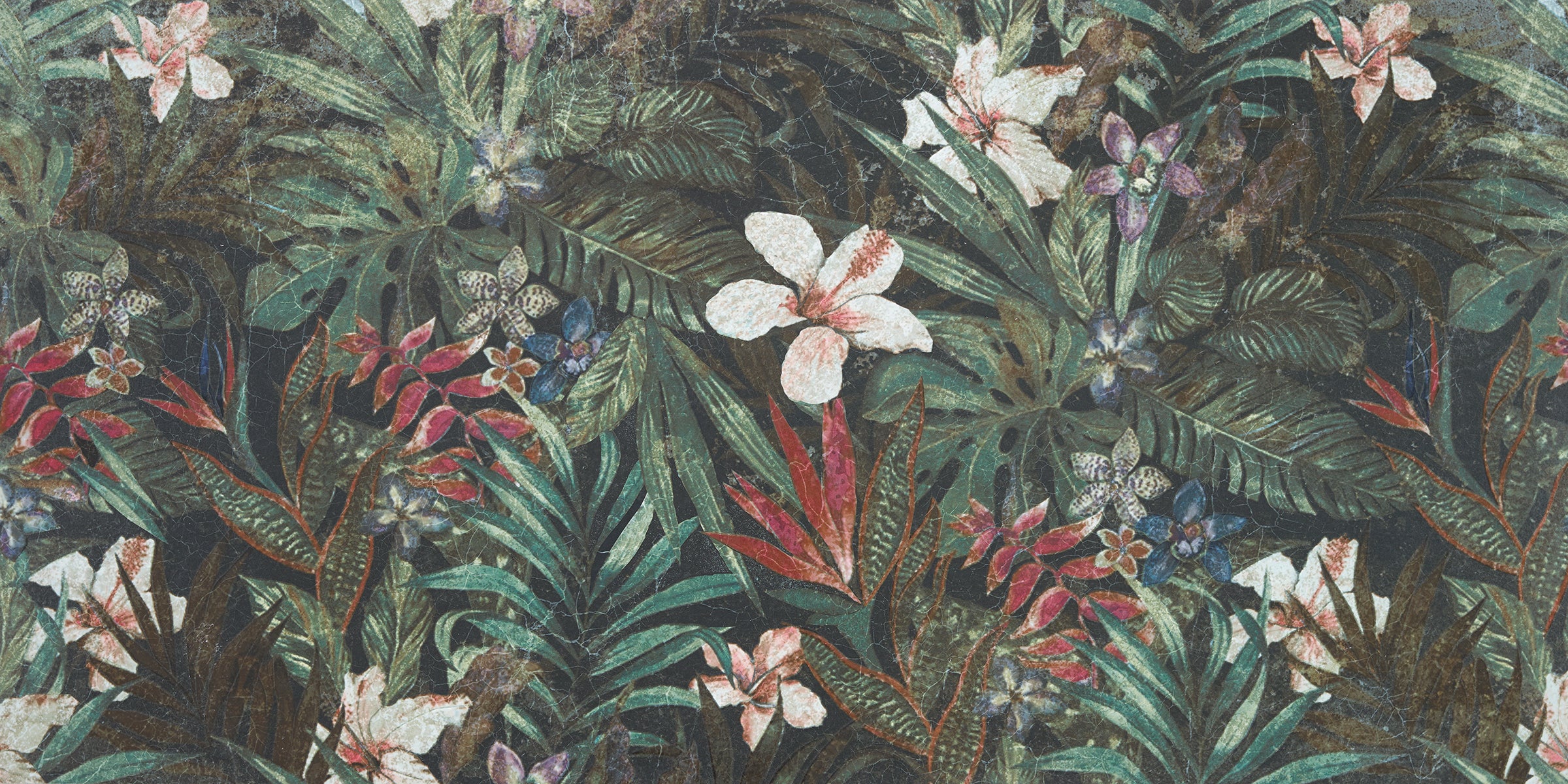 Flore Black Green Botanical Floral Porcelain Tile 60x120cm