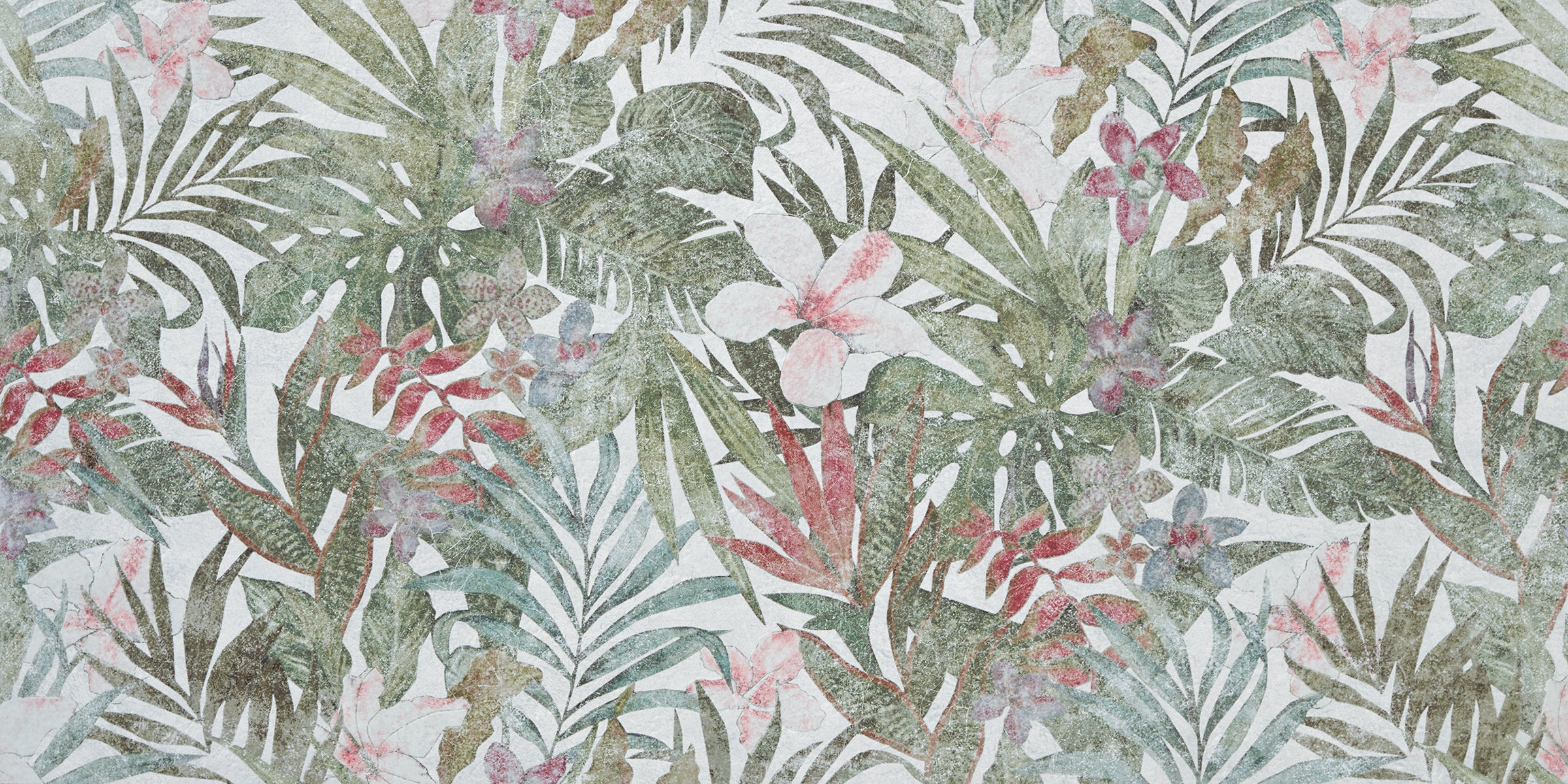 Flore White Green Botanical Floral Porcelain Tile 60x120cm