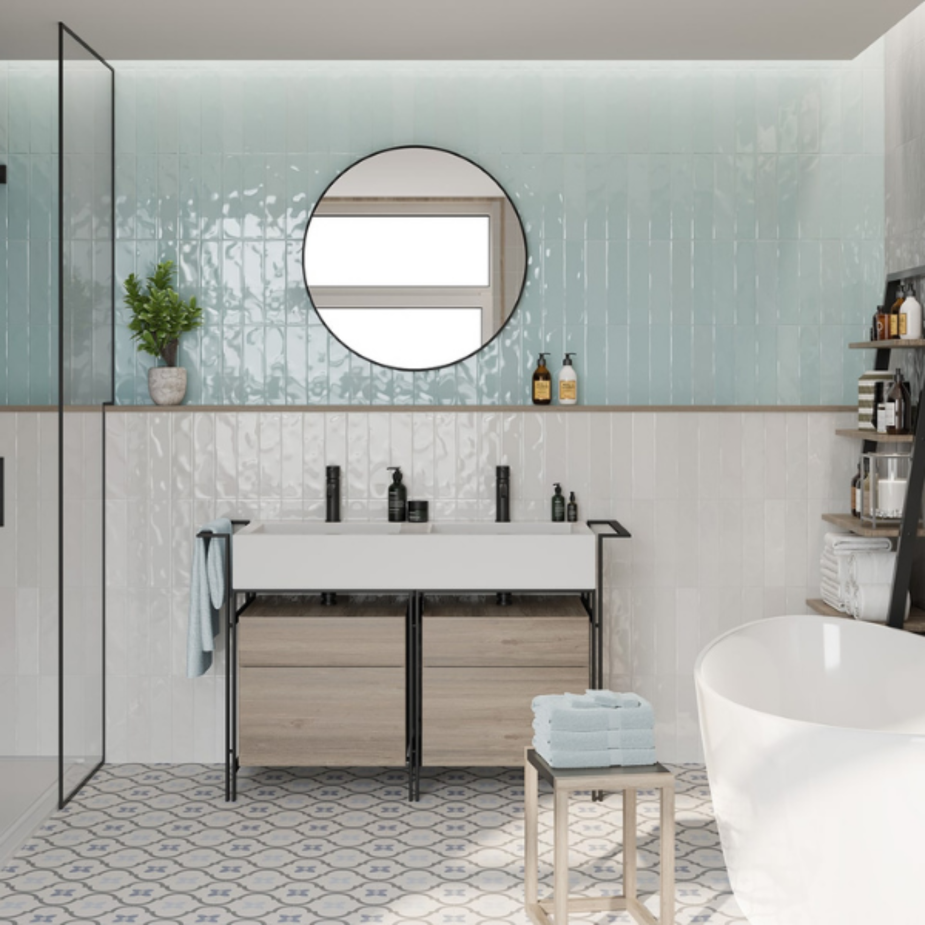 Florida Aqua Ceramic Gloss Wavy Brick Wall Tile 7.5x30cm