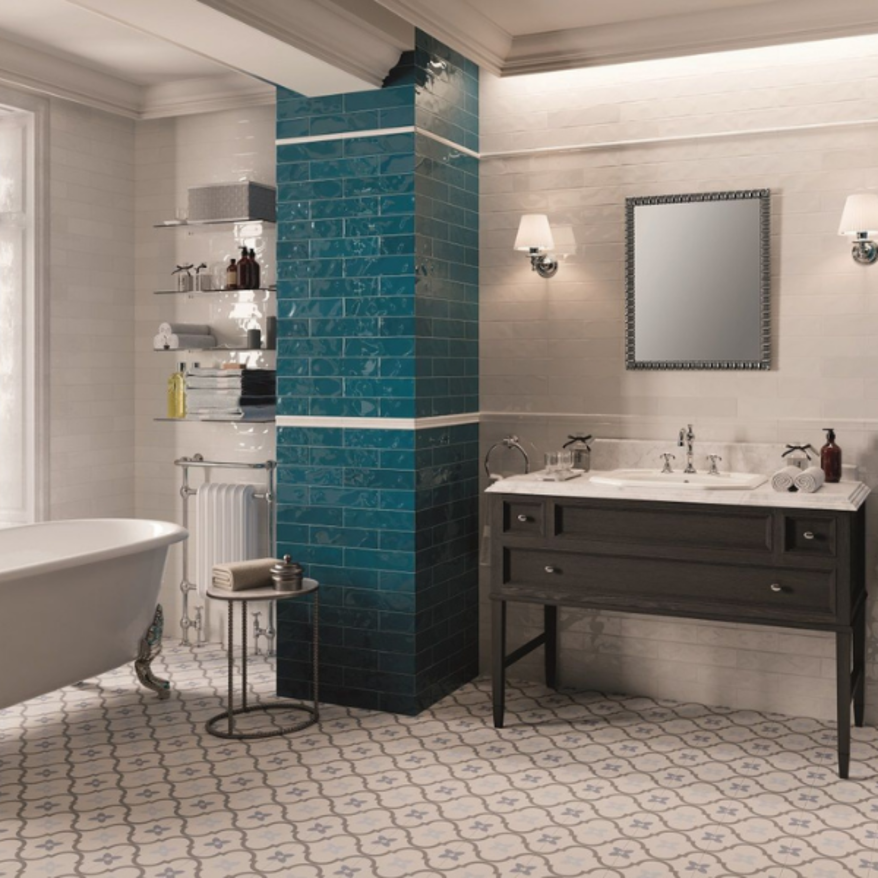 Florida Bondi Green Blue Ceramic Gloss Wall Tile 7.5x30cm