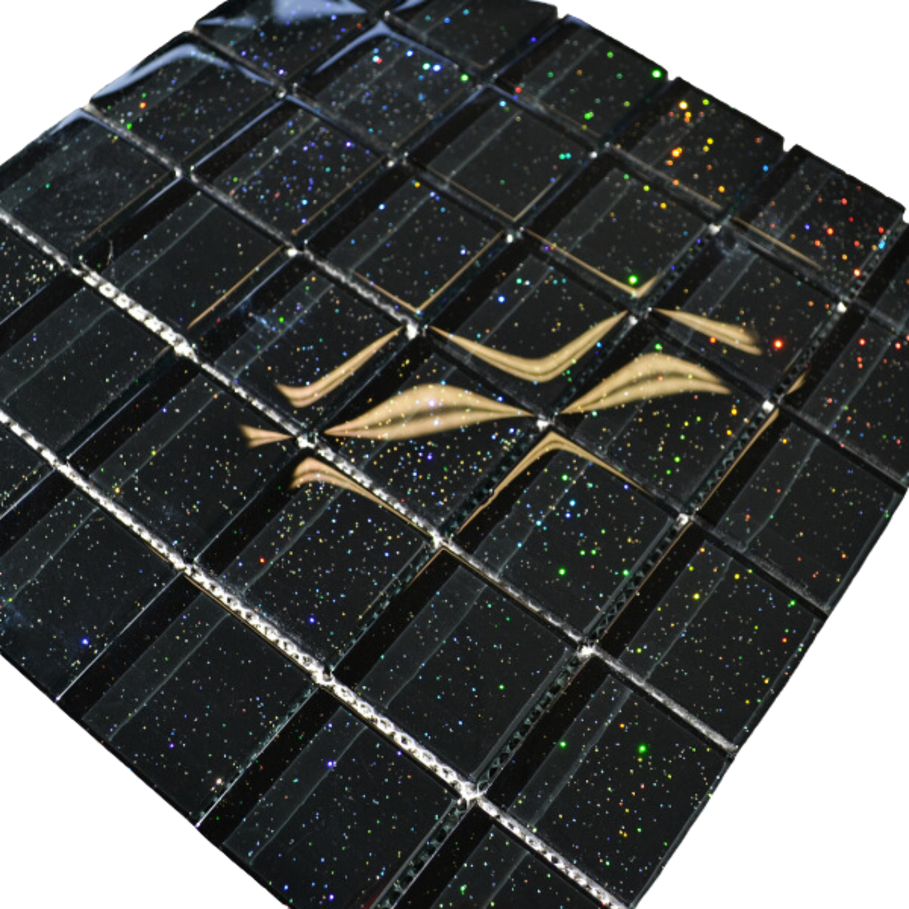 Galleon Black Sparkly Glitter Glass Gloss Mosaic 30x30cm