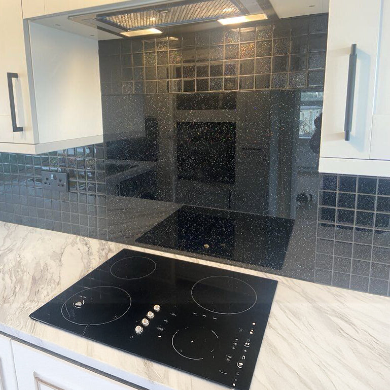 Galleon Black Sparkly Glitter Glass Gloss Mosaic 30x30cm