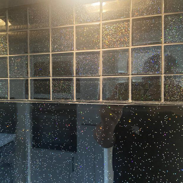 Galleon Black Sparkly Glitter Glass Gloss Mosaic 30x30cm
