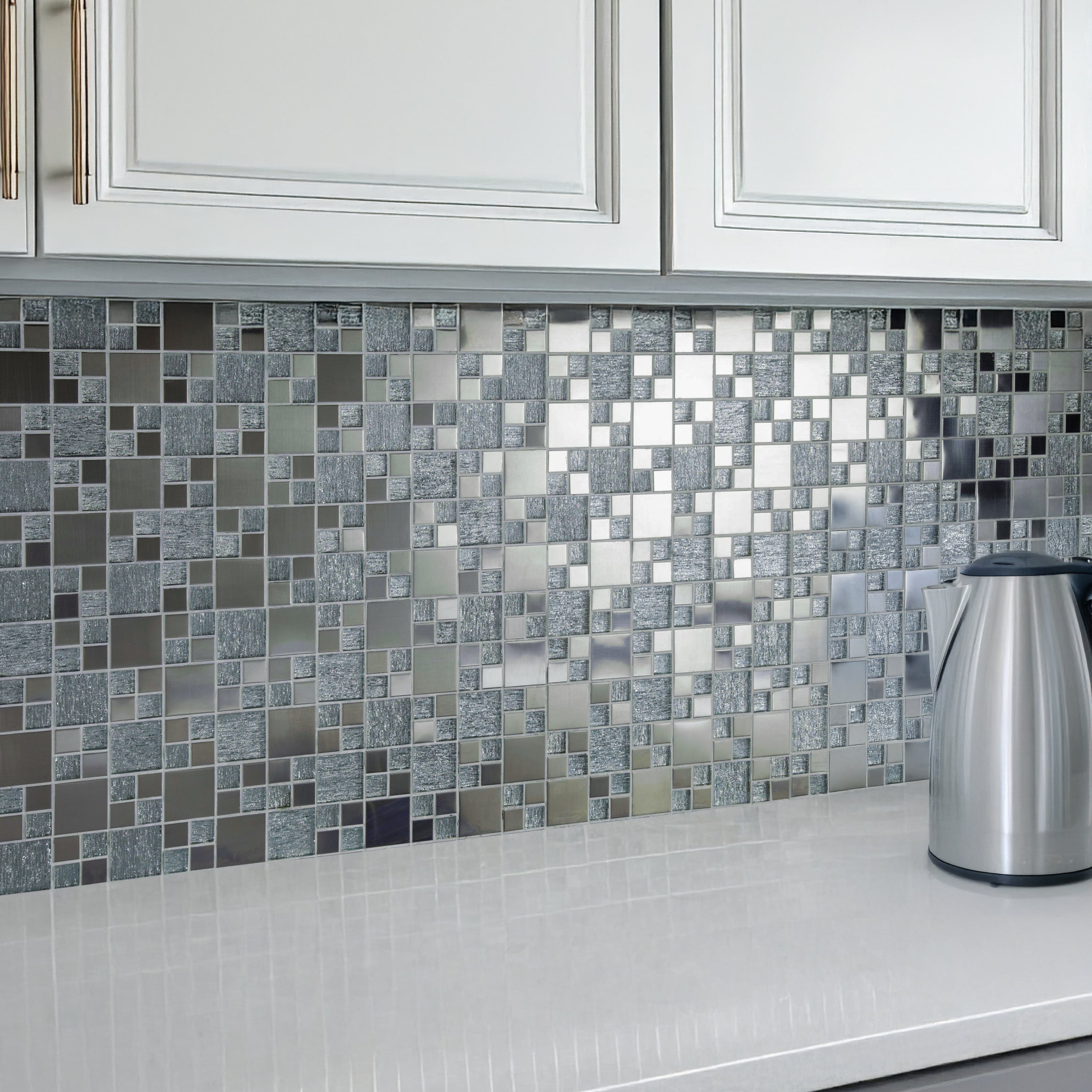 Gonzaga Anthracite Modular Glass & Metal Mosaic 30x30cm