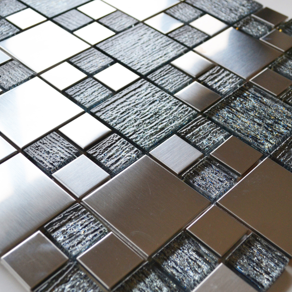 Gonzaga Anthracite Modular Glass & Metal Mosaic 30x30cm