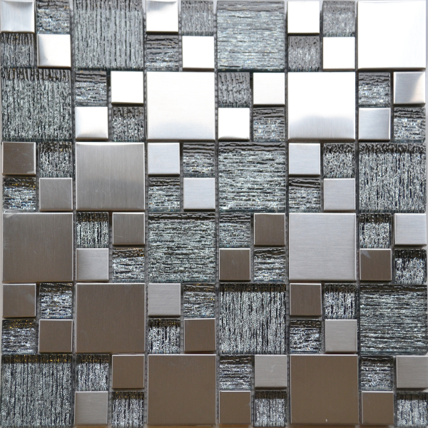 Gonzaga Anthracite Modular Glass & Metal Mosaic 30x30cm