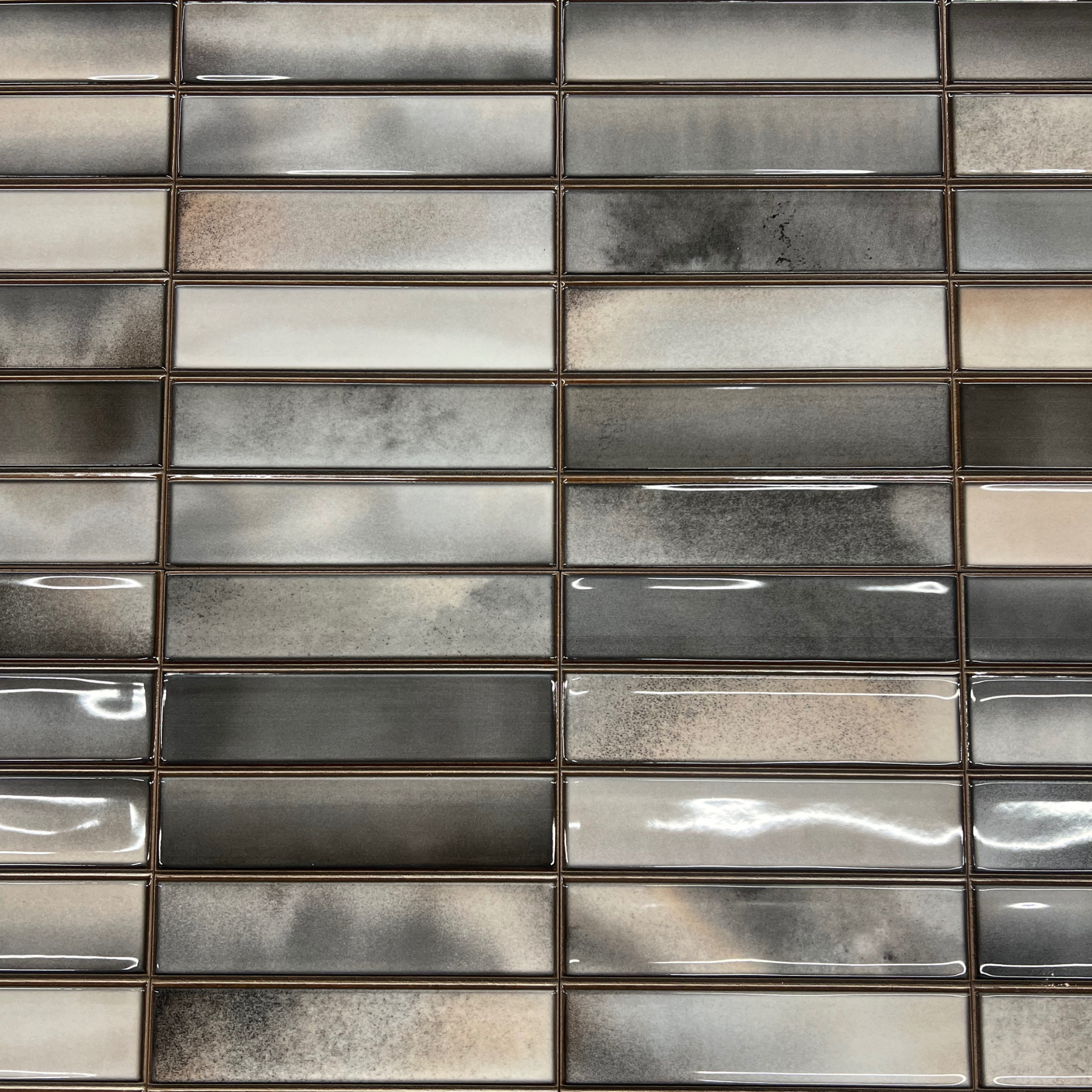 Bravier Greige Brick Effect Ceramic Gloss Wall Tile 15x30cm