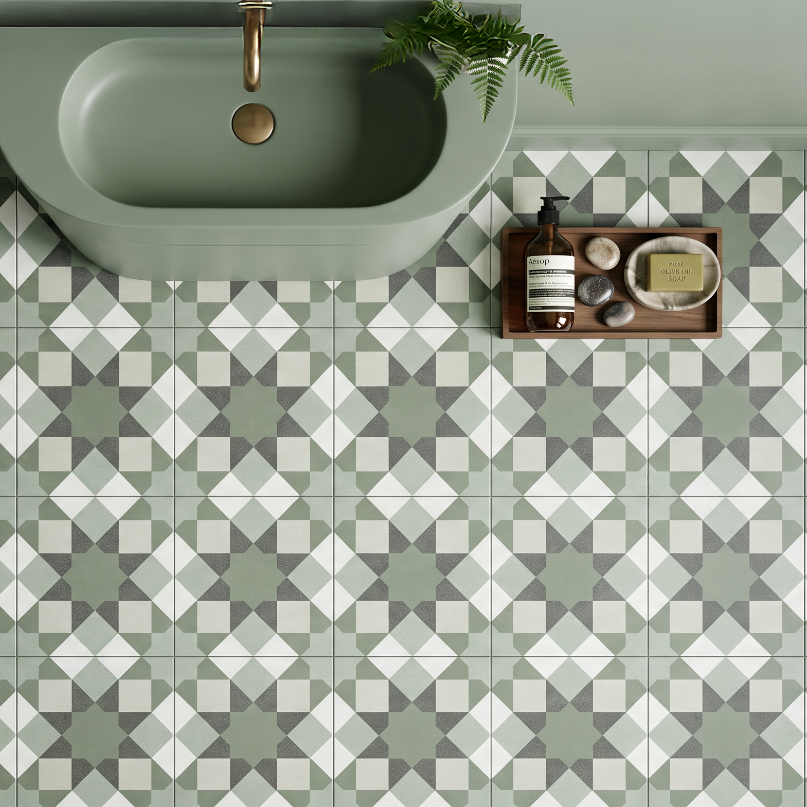 Hydria Green Geometric Pattern Porcelain Tile 20x20cm