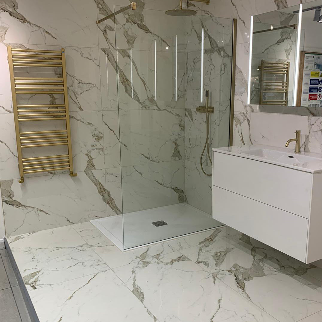 Calgary Gold Marble Effect Porcelain Polished Tile 60x120cm