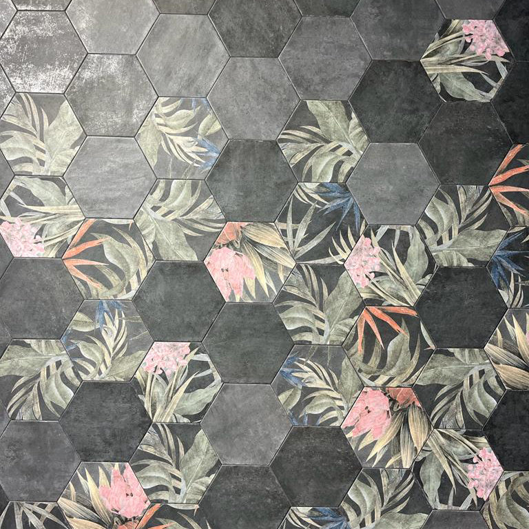 Aulla Lava Floral Pattern Porcelain Hexagonal Tile 23x27cm