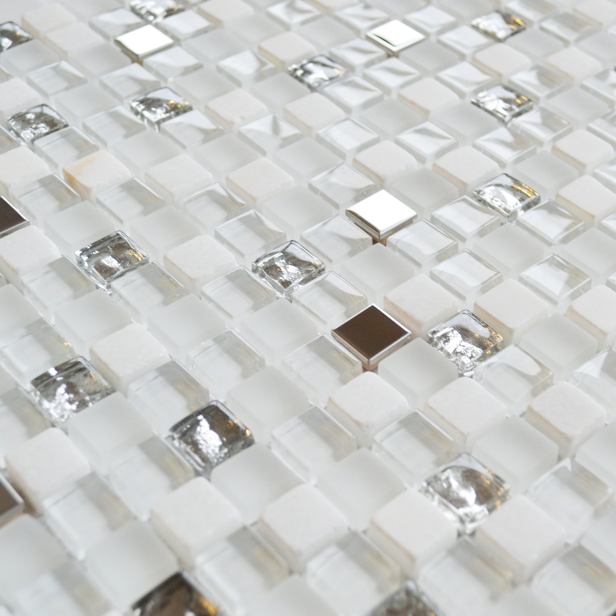 Iceberg White 1.5 Glass Stone Metal Gloss Mosaic 30x30cm