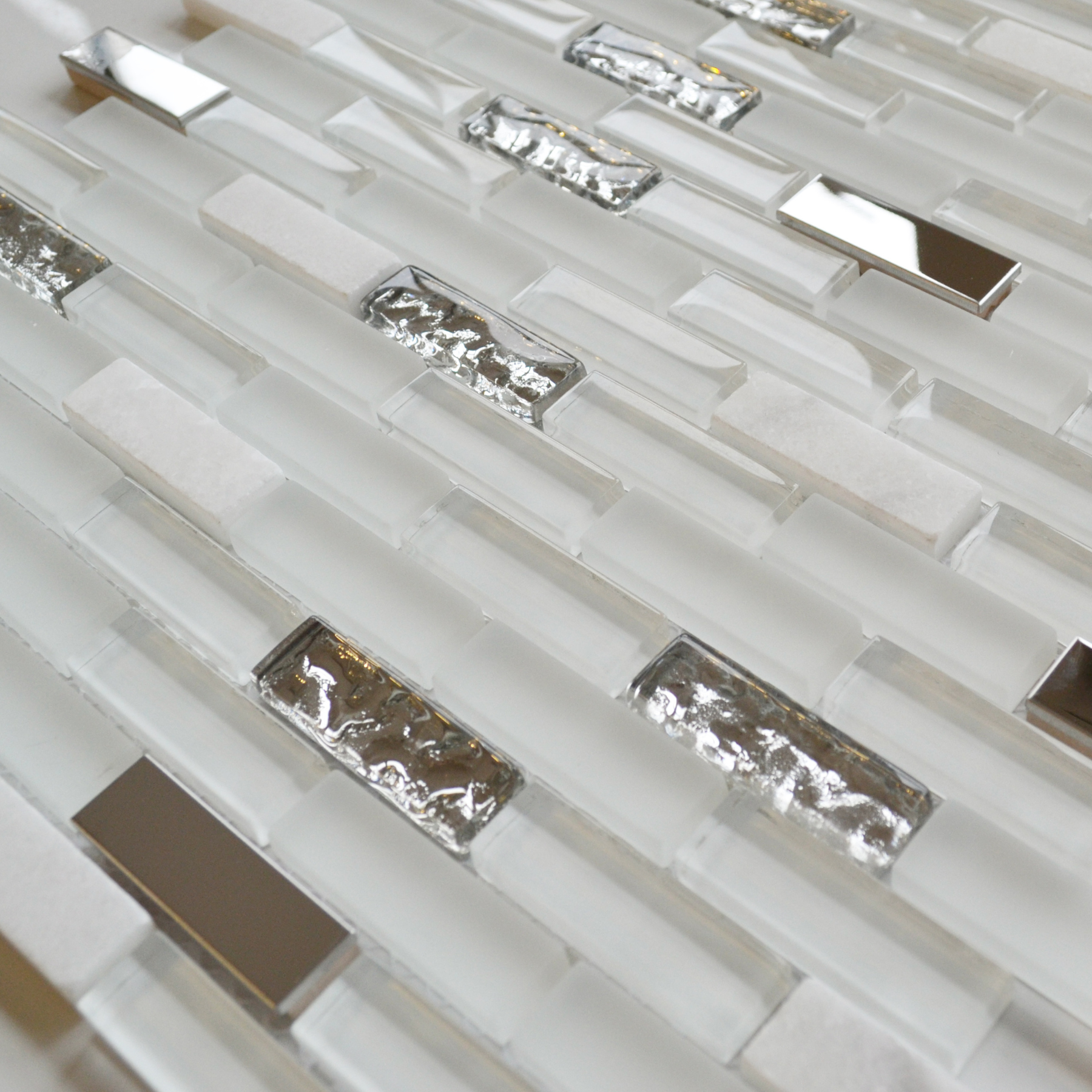 Iceberg White Brick Glass Stone Metal Gloss Mosaic 30x30cm