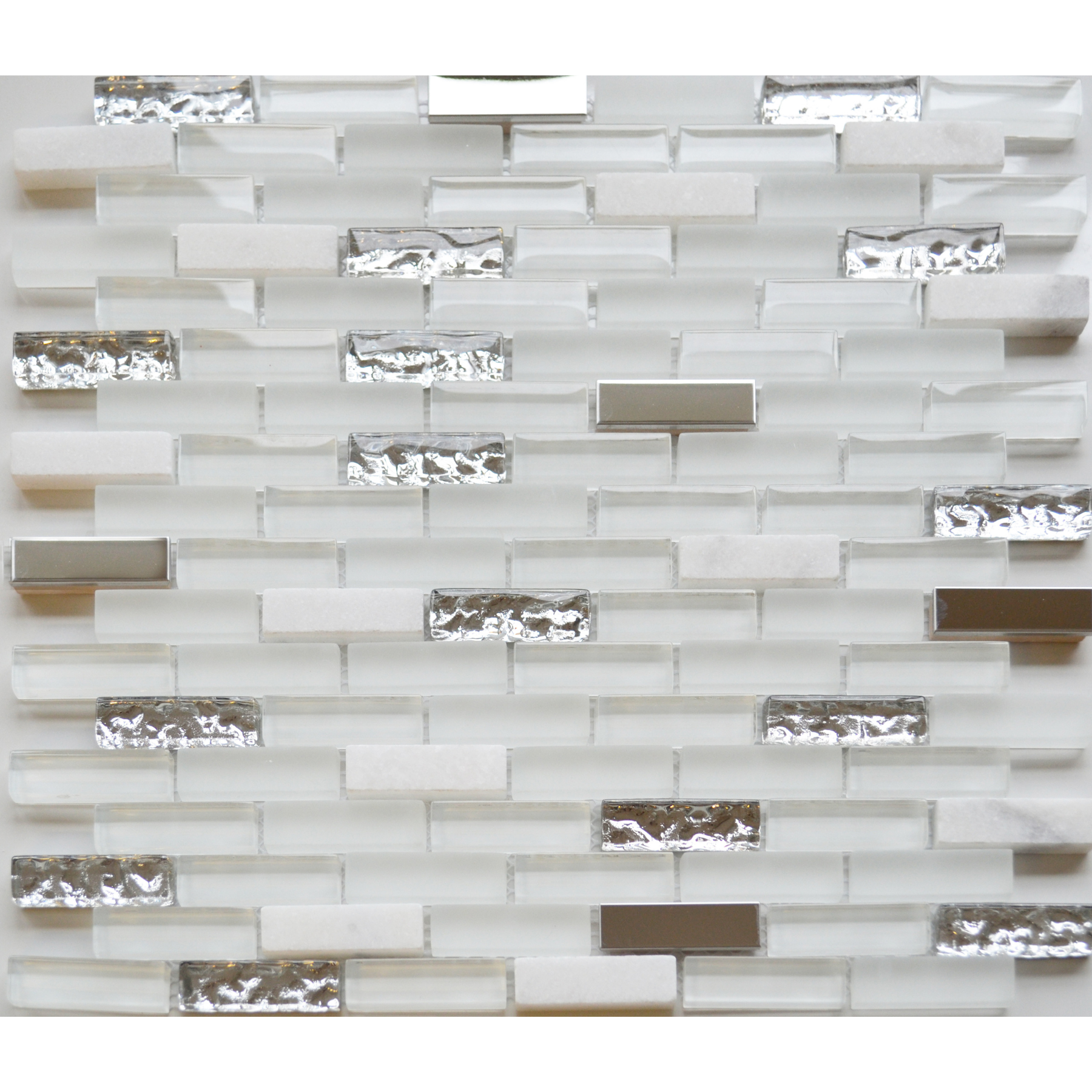 Iceberg White Brick Glass Stone Metal Gloss Mosaic 30x30cm