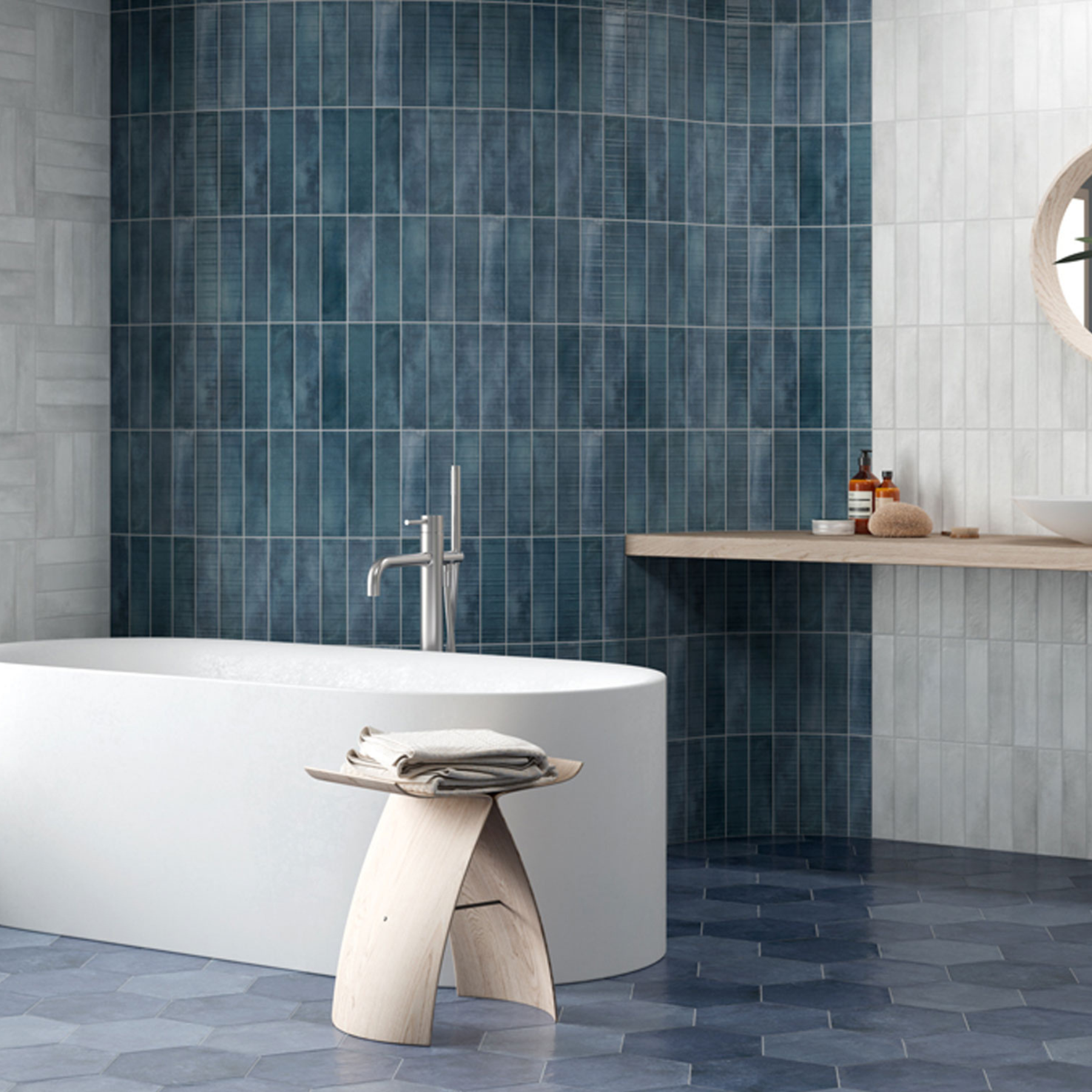 Imbue Blue Porcelain Slip Resistant Brick Tile 6x25cm
