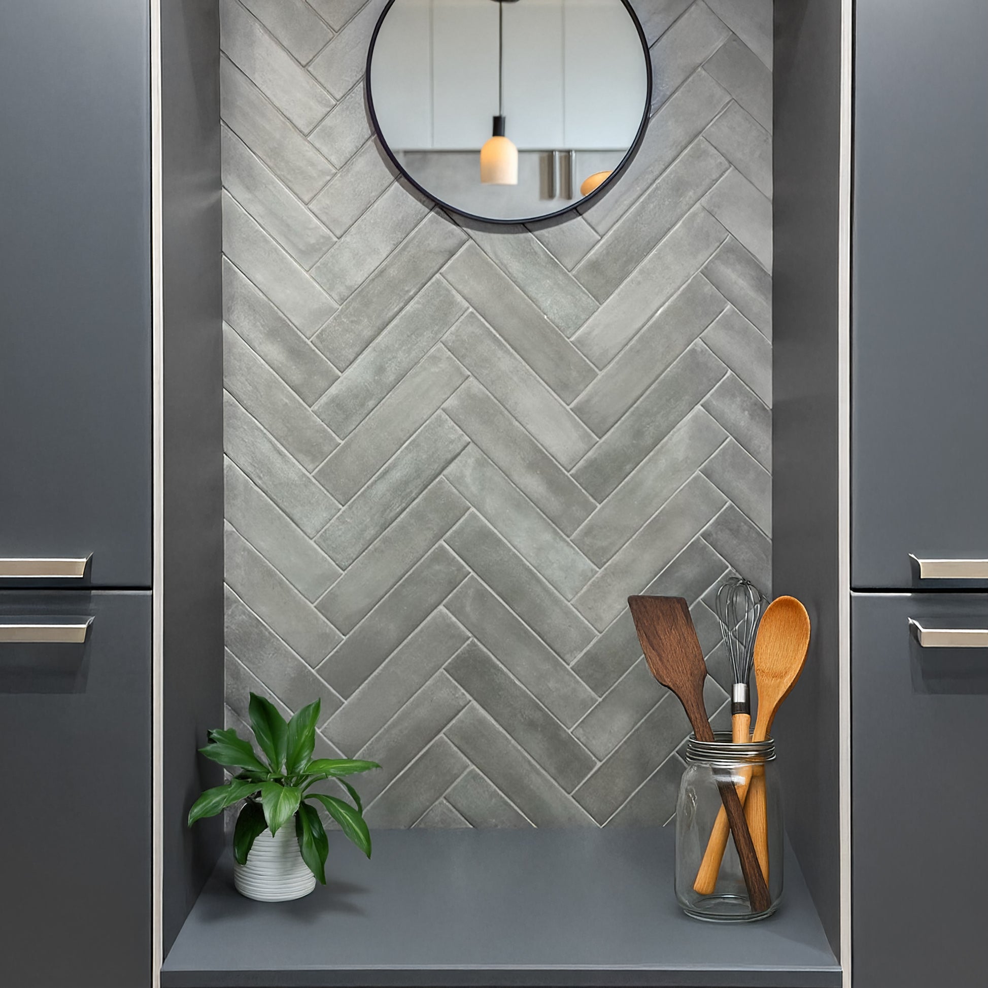imagine modern rustic brick grey porcelain wall floor tile herringbone backsplash