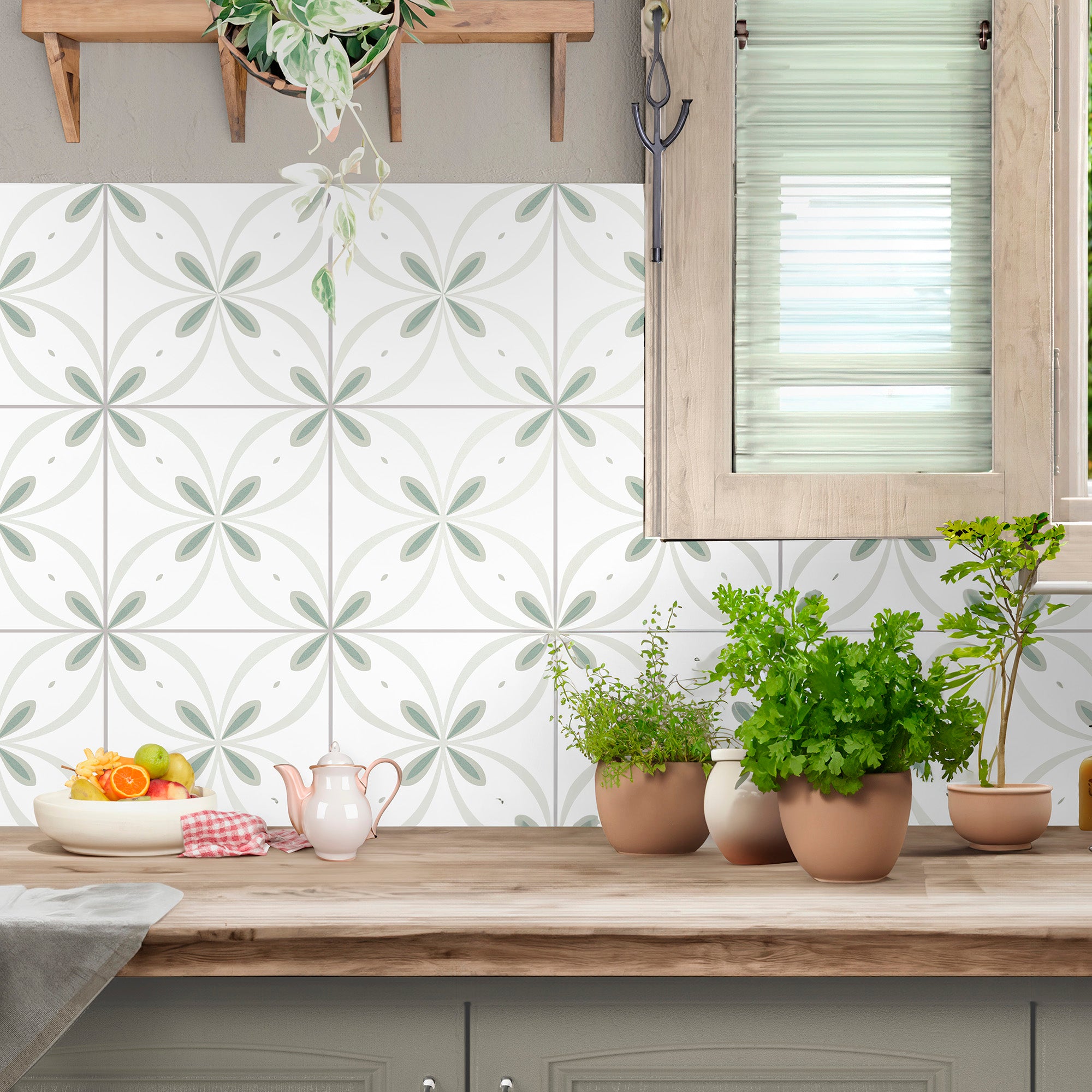 Imperia Green & White Ceramic Slip Resistant Tile 20x20cm