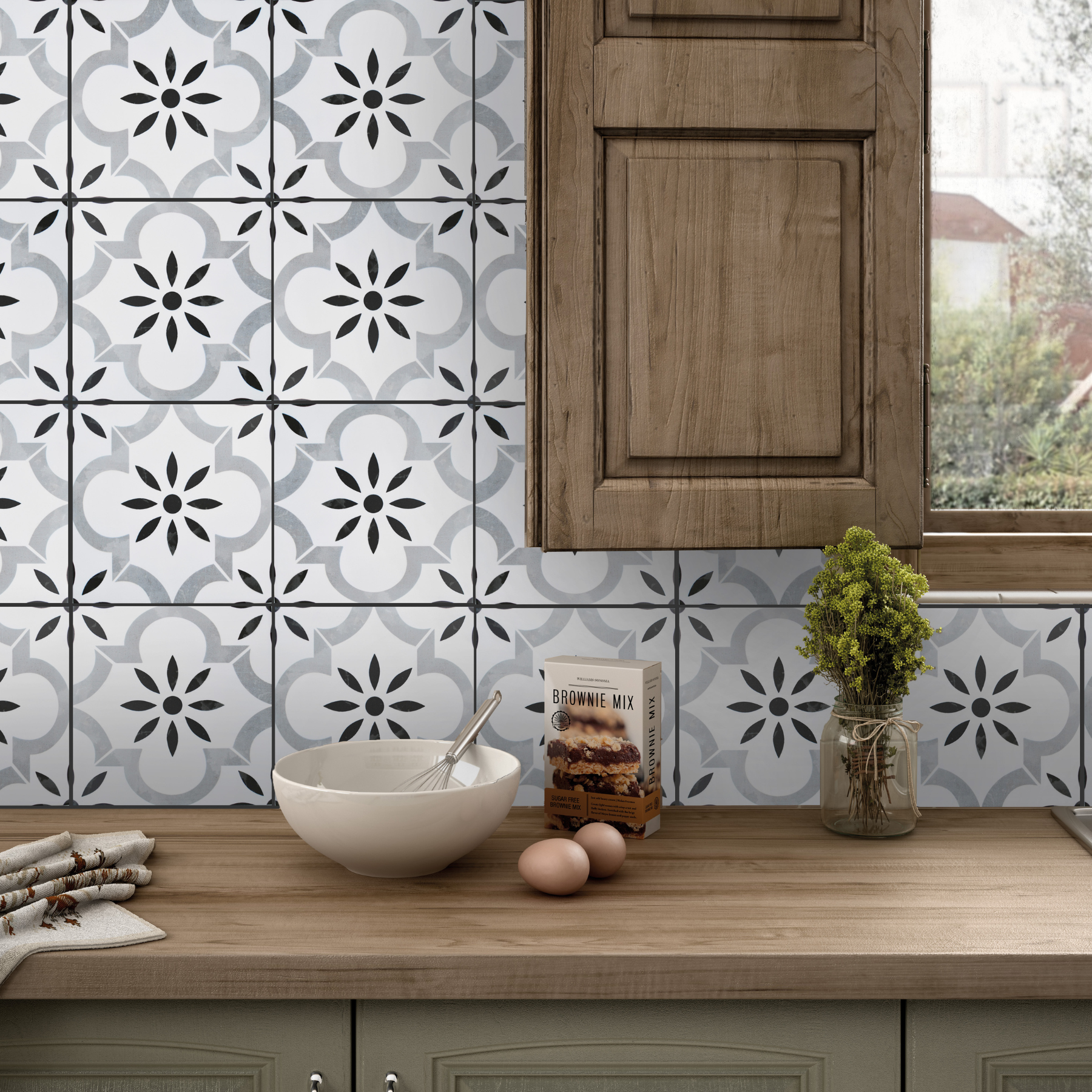 Kenama Azila Grey Pattern Porcelain Matt Tile 20x20cm