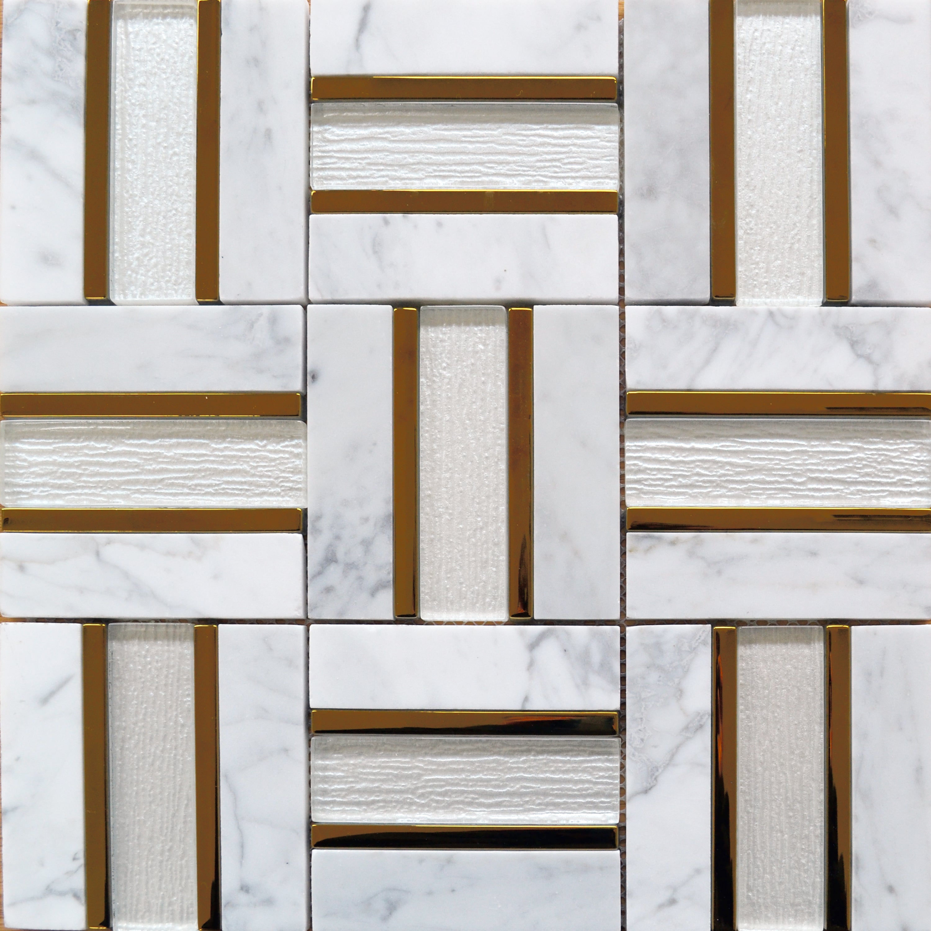 Marquis Gold Metal, Glass & Marble Gloss Mosaic 30x30cm