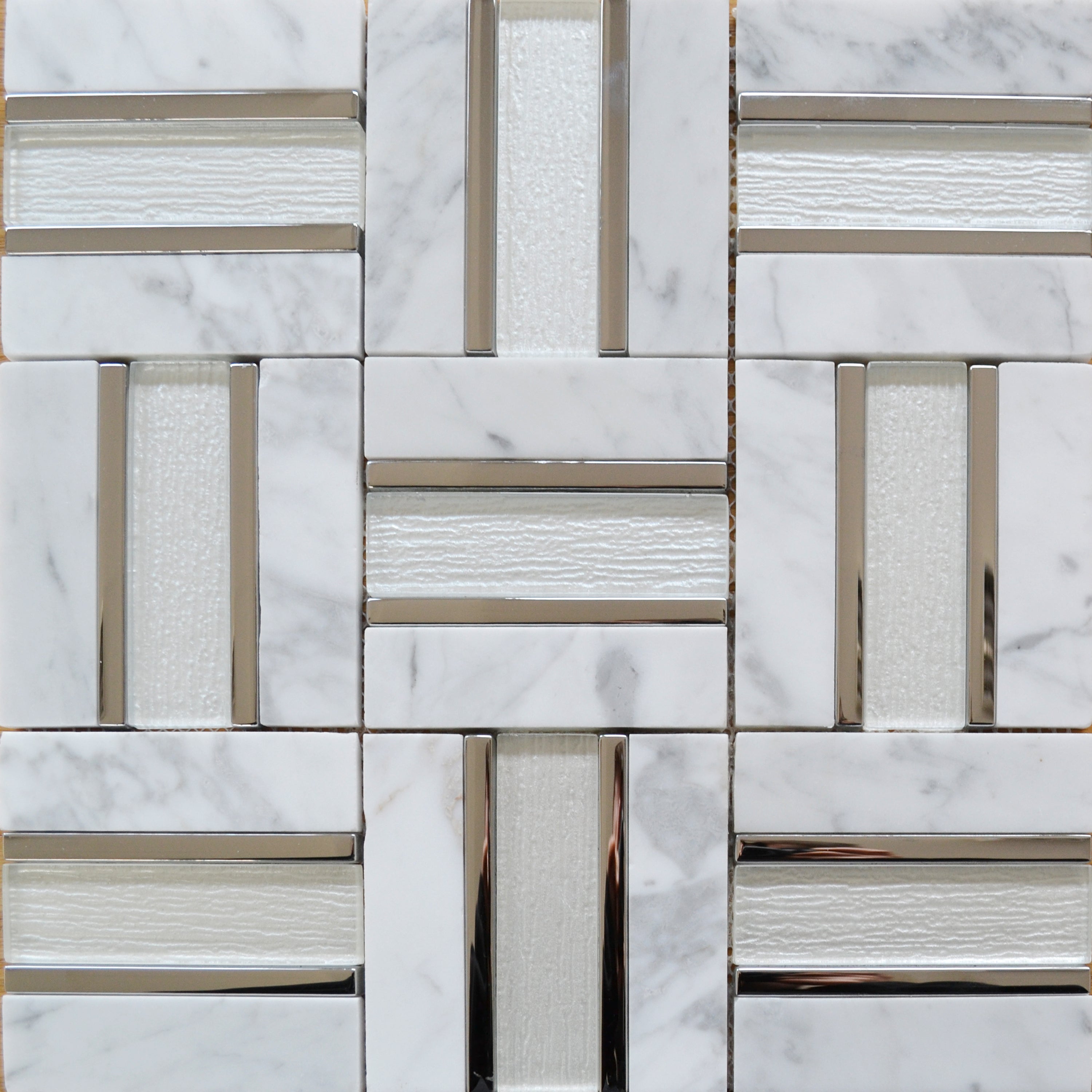 Marquis Silver Metal, Glass & Marble Gloss Mosaic 30x30cm