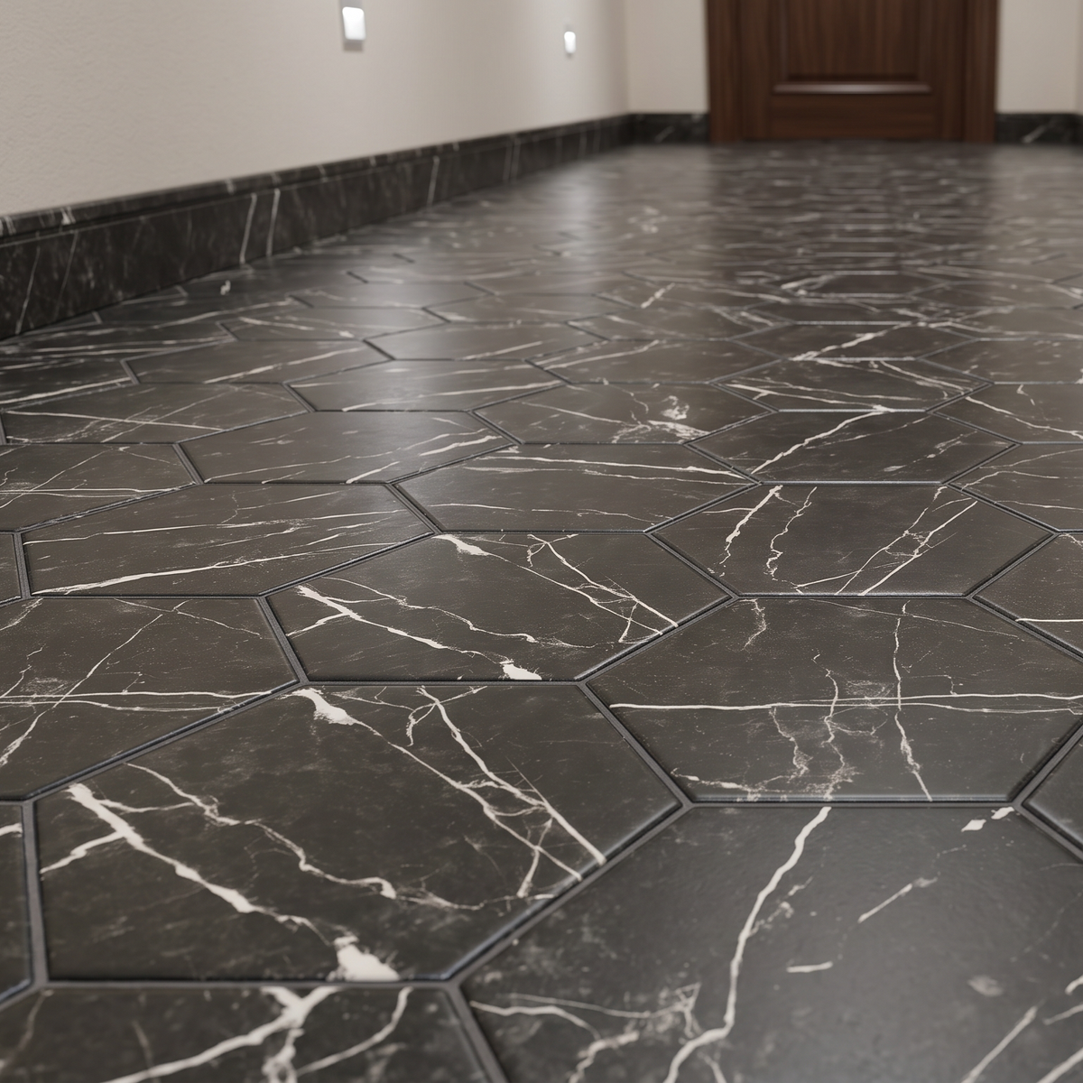 Muse Nero Black Hexagonal Porcelain Matt Tile 23x27cm