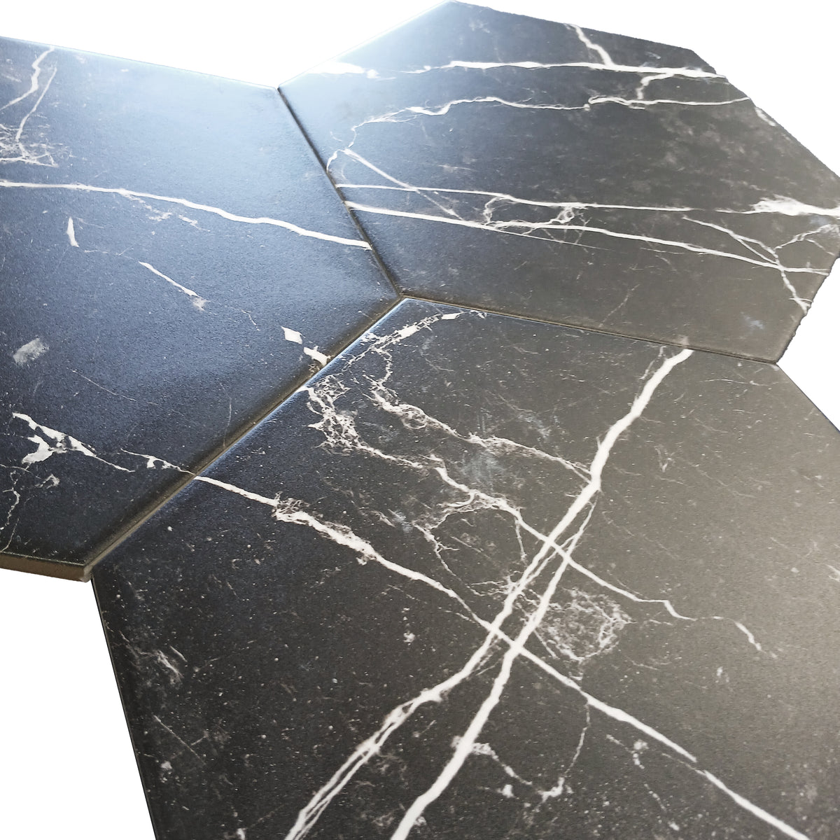 Muse Nero Black Hexagonal Porcelain Matt Tile 23x27cm