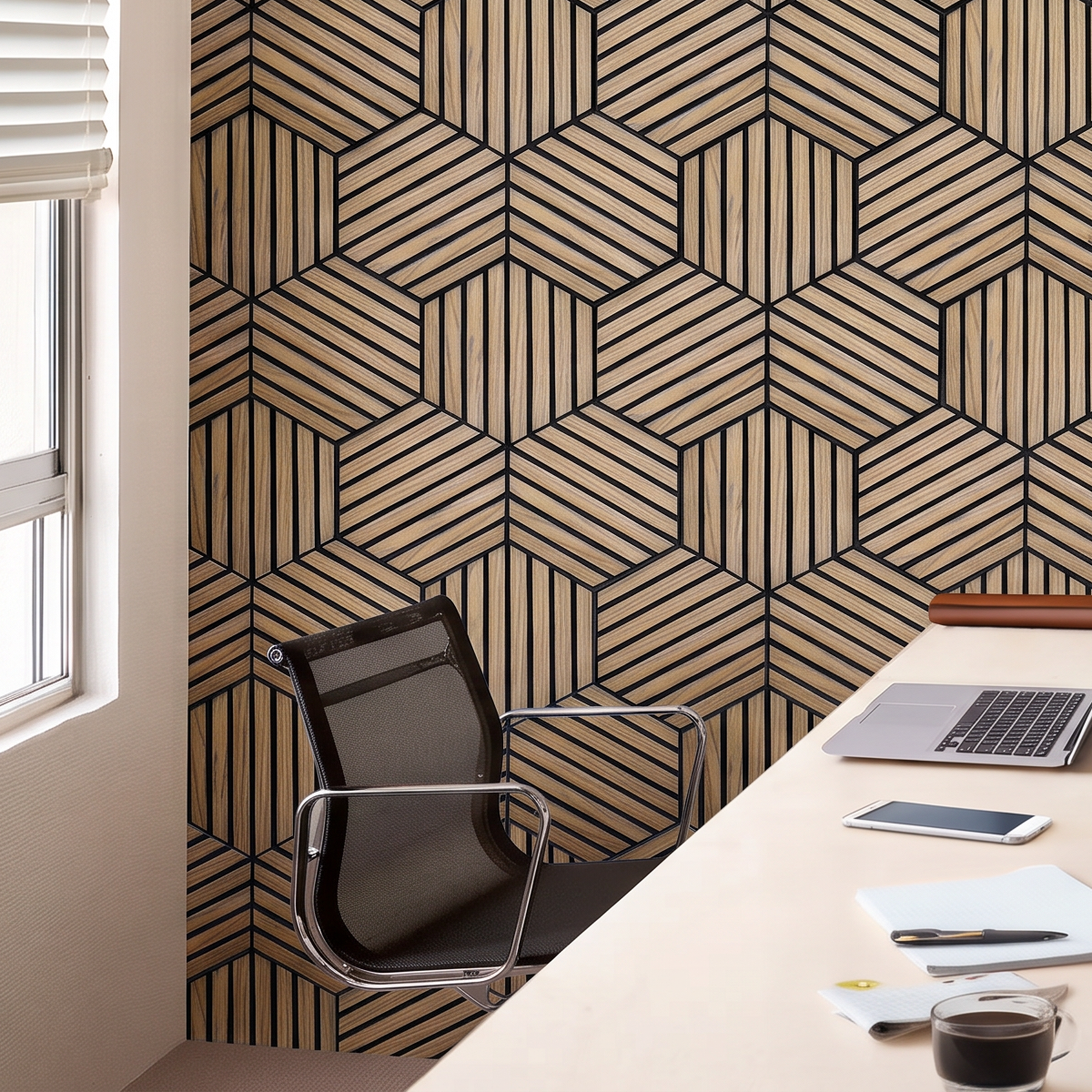 Medium Oak Self-Adhesive Acoustic Hexagons 26x30cm (Box of 5)