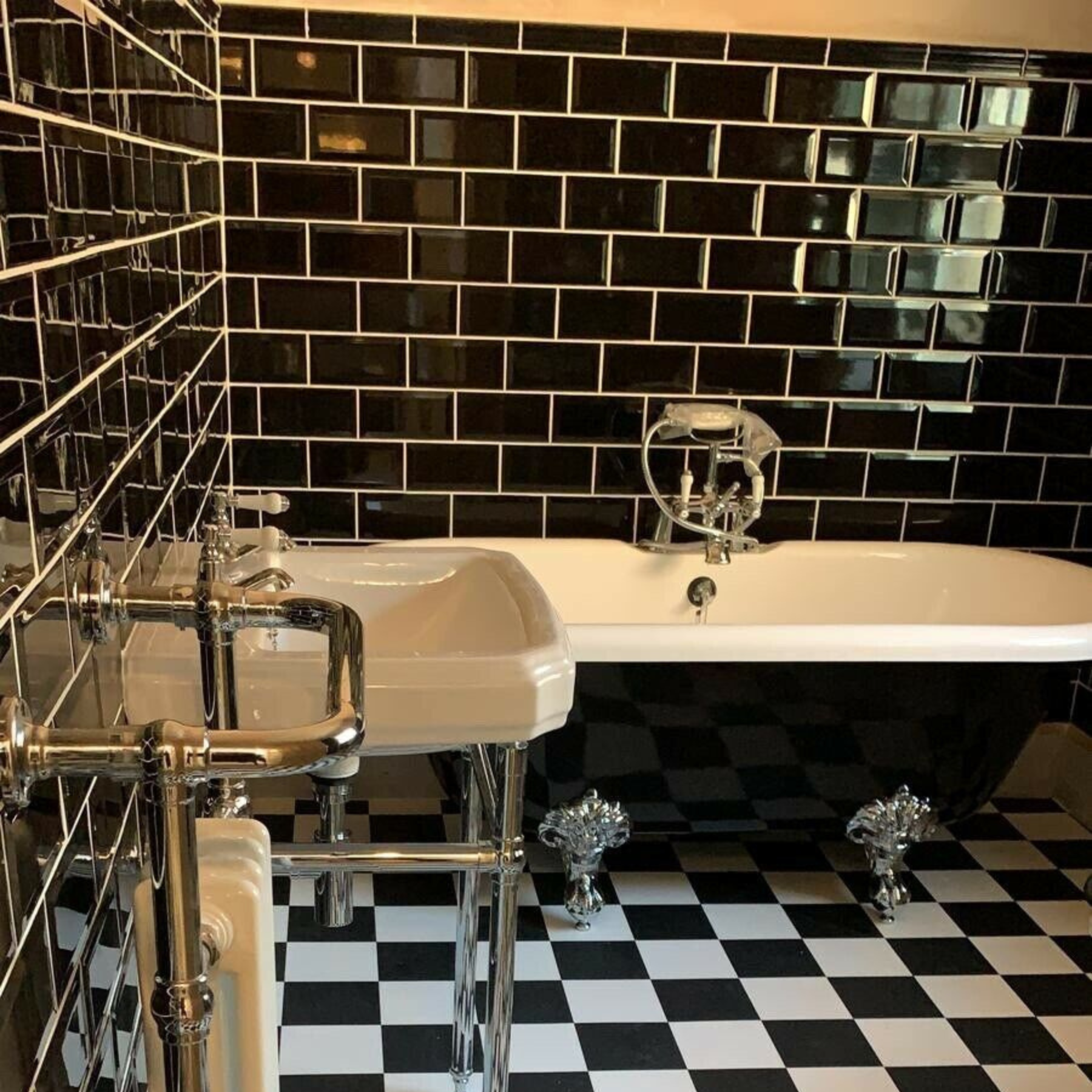 Prismatic Black Brick Bevel Ceramic Gloss Wall Tile 10x20cm