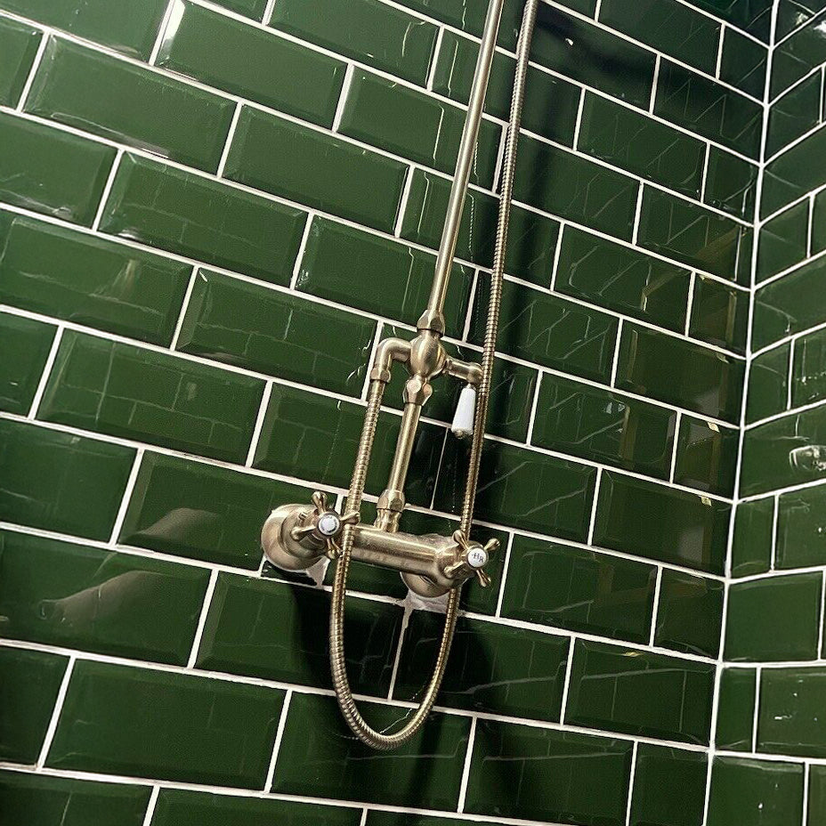 Prismatic Bottle Green Bevel Ceramic Gloss Wall Tile 10x20cm