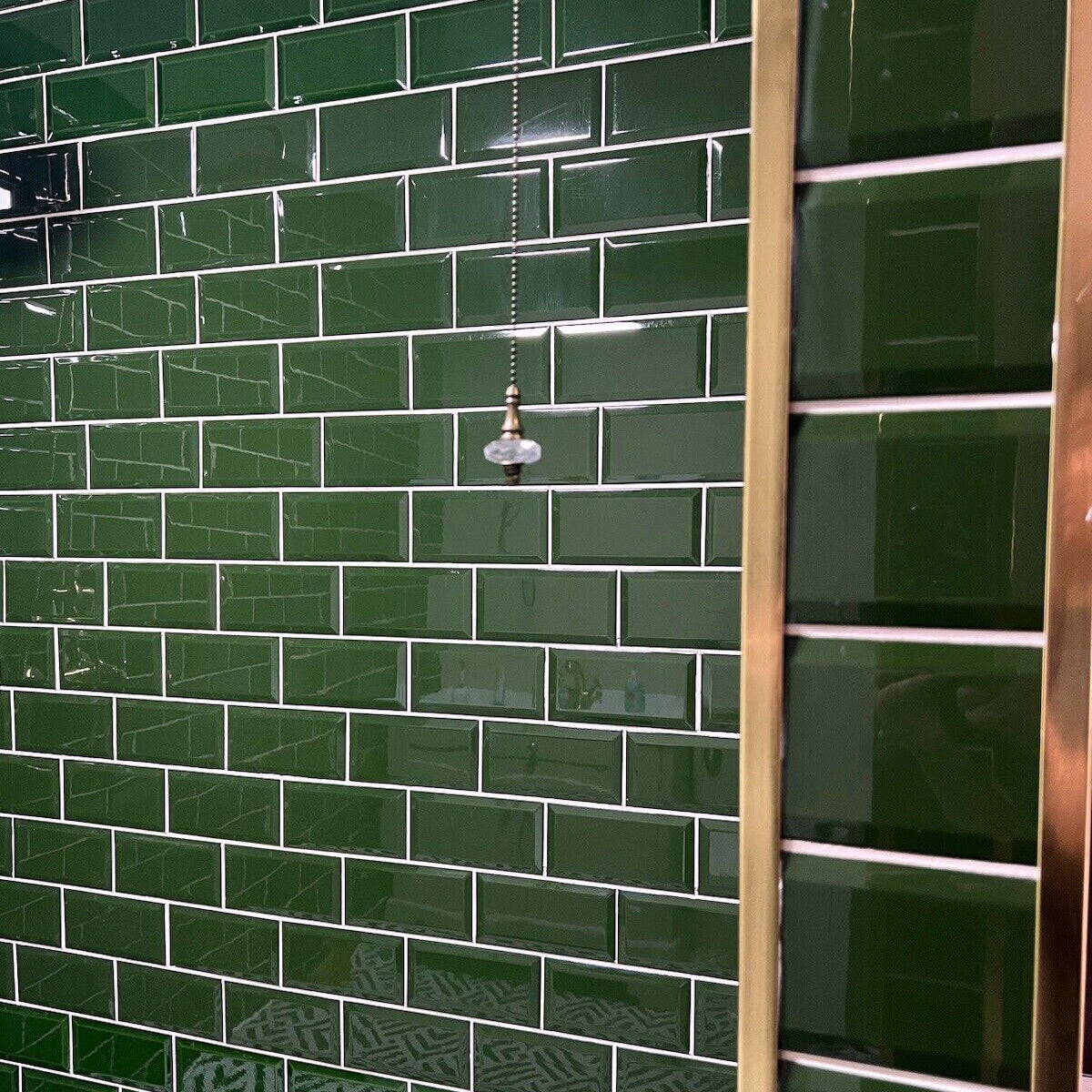 Prismatic Bottle Green Bevel Ceramic Gloss Wall Tile 10x20cm