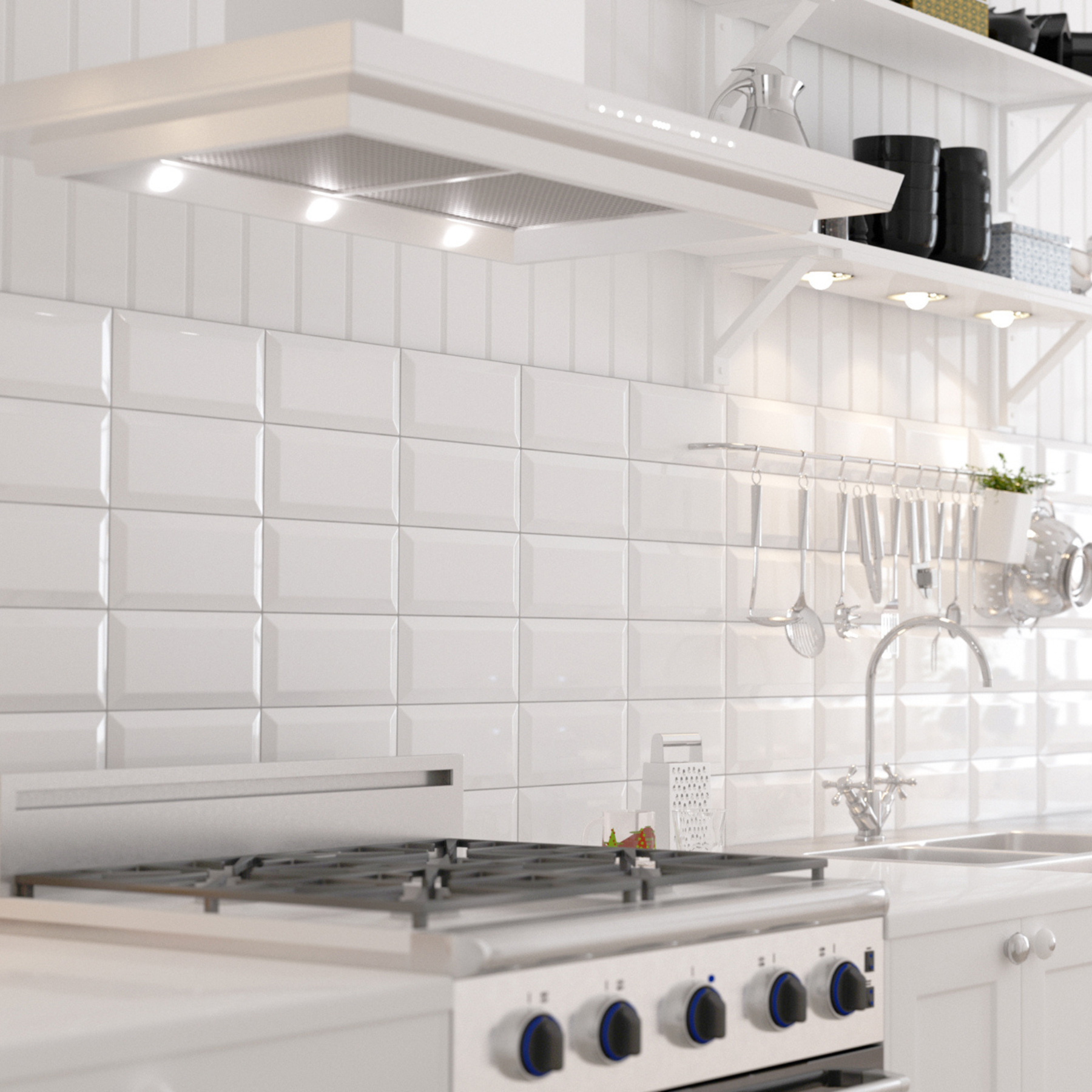 Prismatic White Bevel Brick Ceramic Gloss Wall Tile 10x20cm