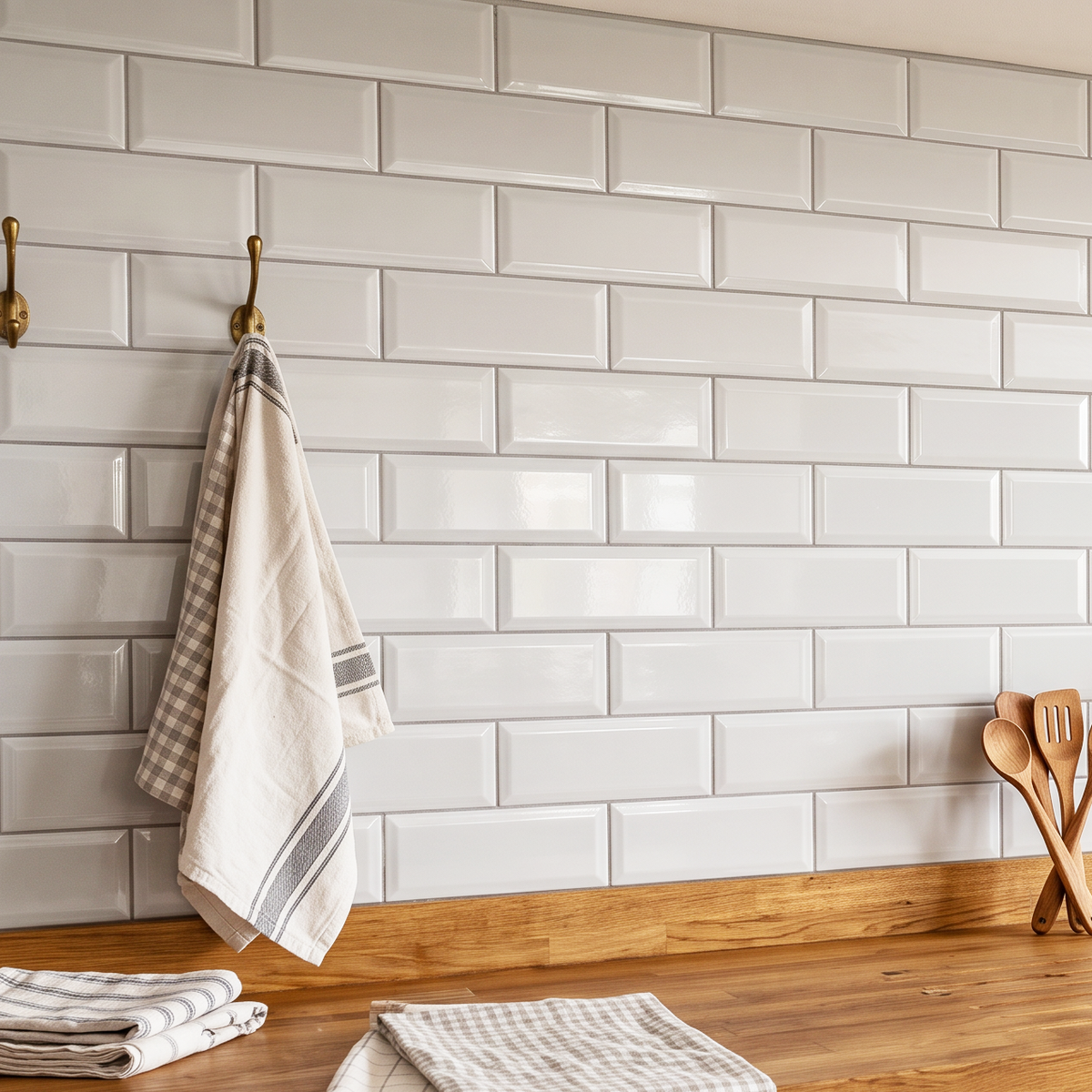Prismatic White Brick Bevel Ceramic Gloss Wall Tile 10x30cm