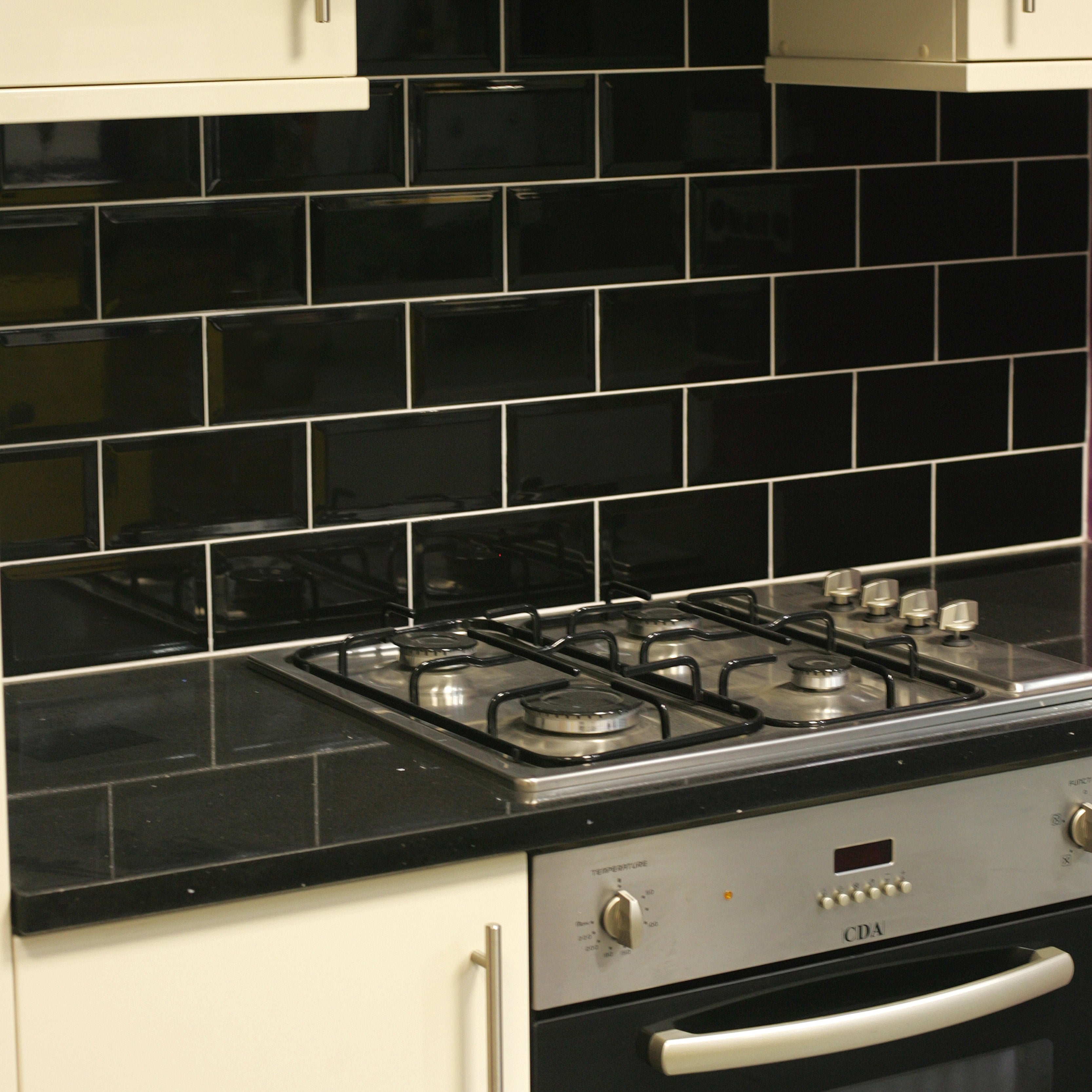 Prismatic Black Brick Bevel Ceramic Gloss Wall Tile 10x20cm