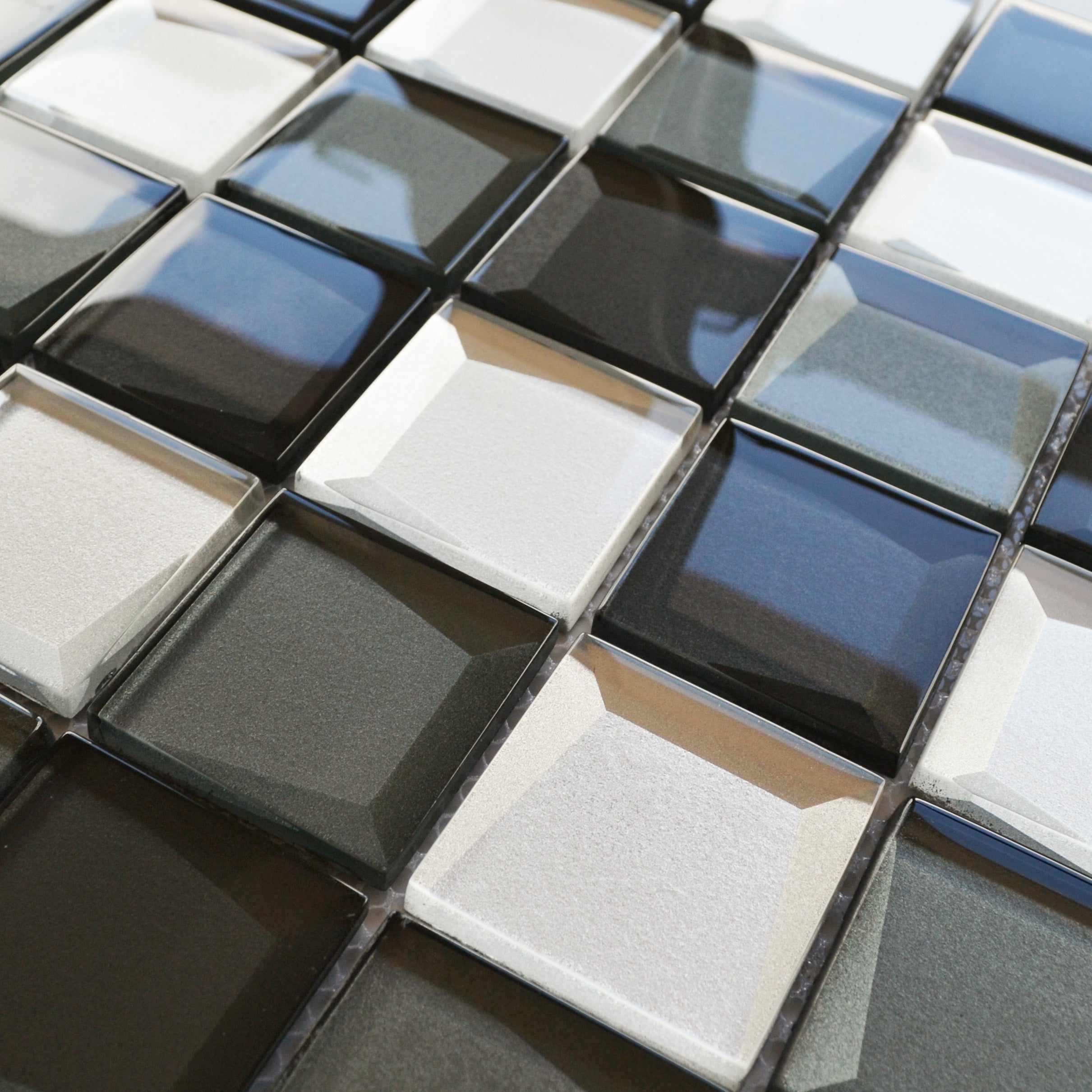 Mirage Grey 3D Bevel Effect Gloss Glass Mosaic 30x30cm