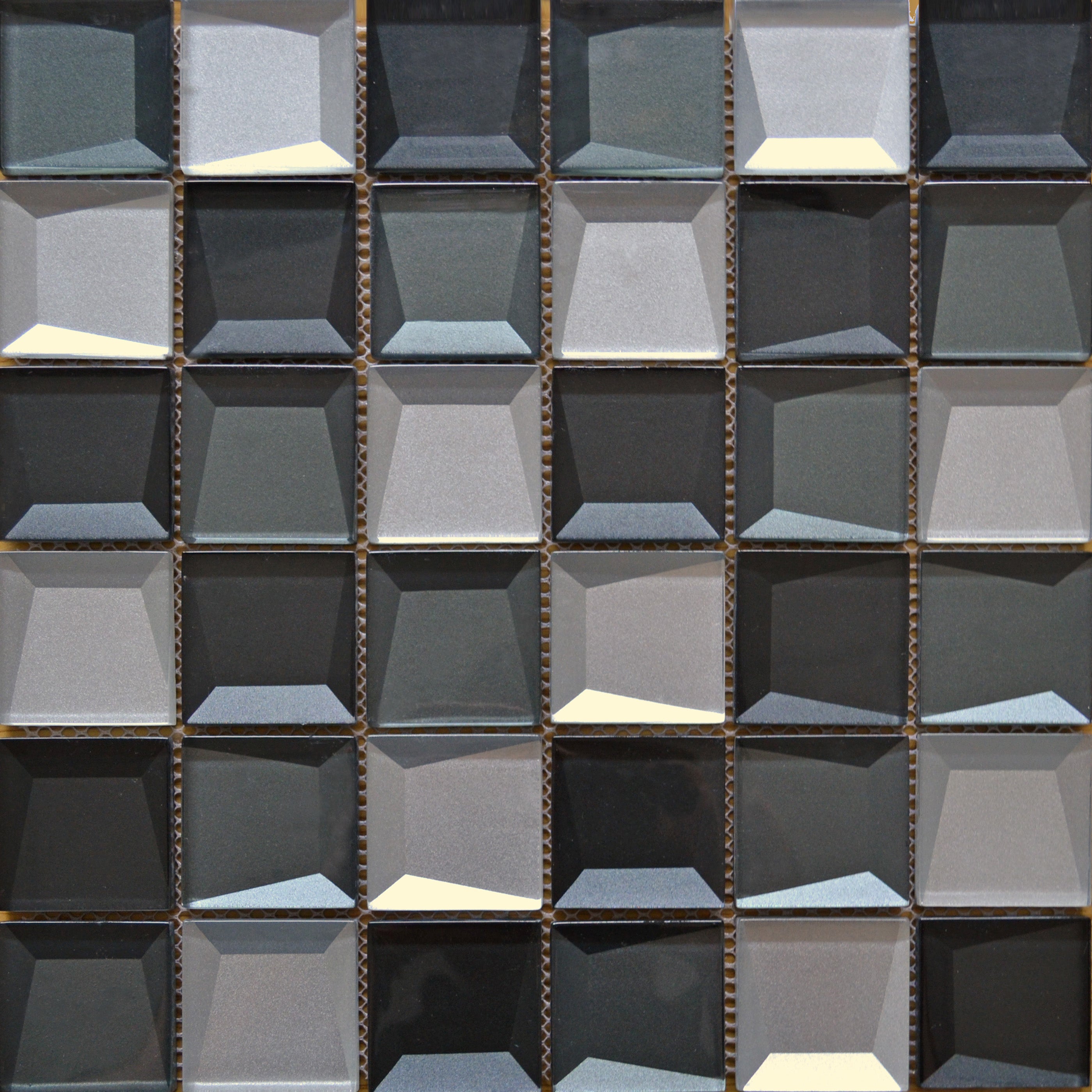 Mirage Grey 3D Bevel Effect Gloss Glass Mosaic 30x30cm