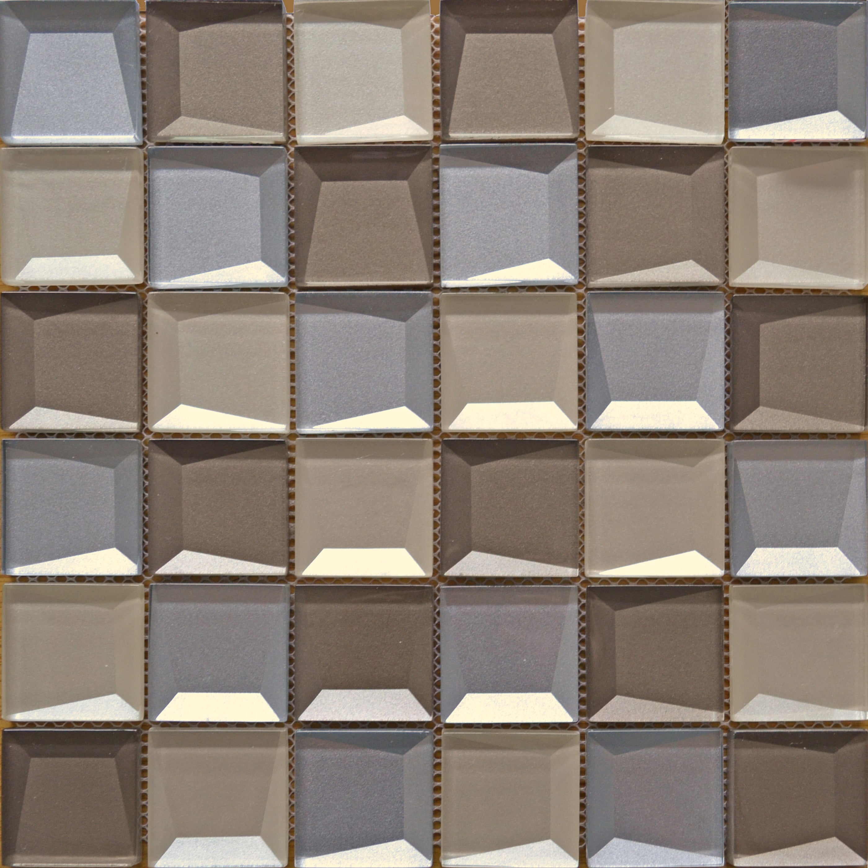 Mirage Warm Natural 3D Bevel Effect Glass Mosaic 30x30cm