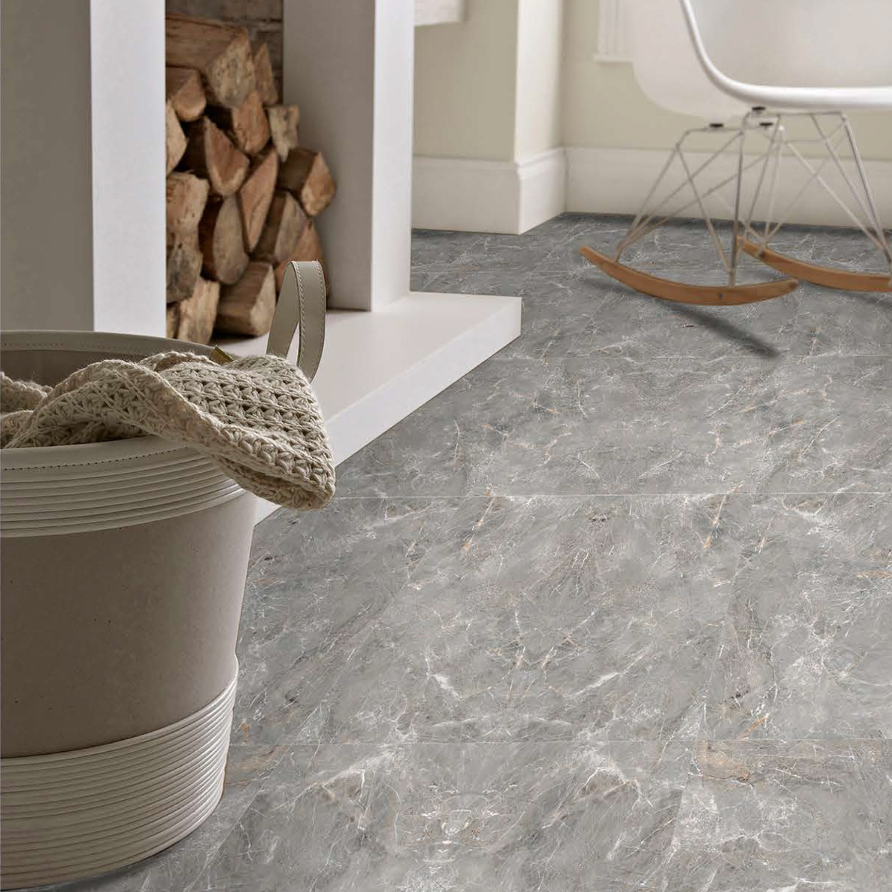 Oslo Grey Marble Effect Polished Porcelain Tile 60x60cm