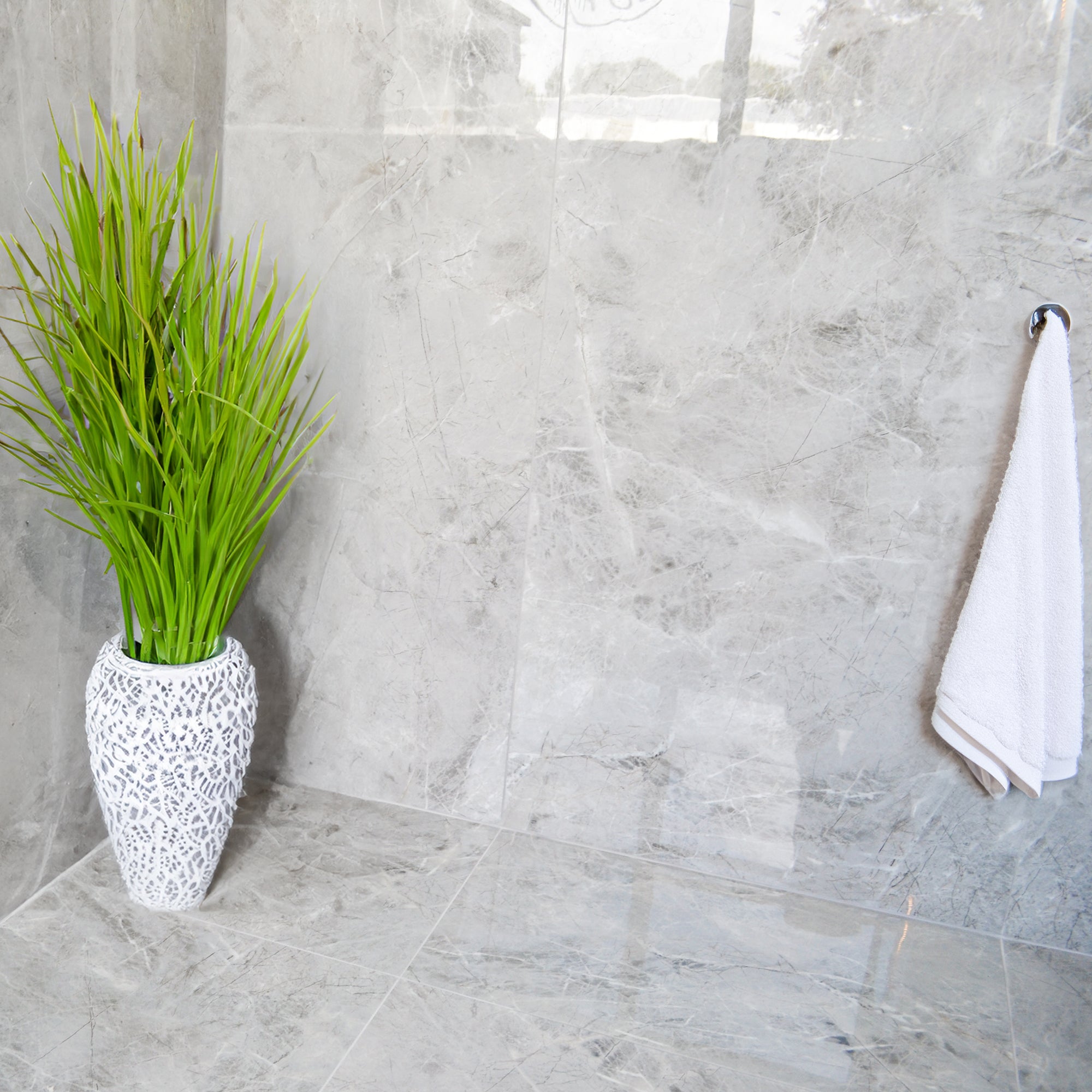 Oslo Pearl Marble Effect Polished Porcelain Tile 60x120cm