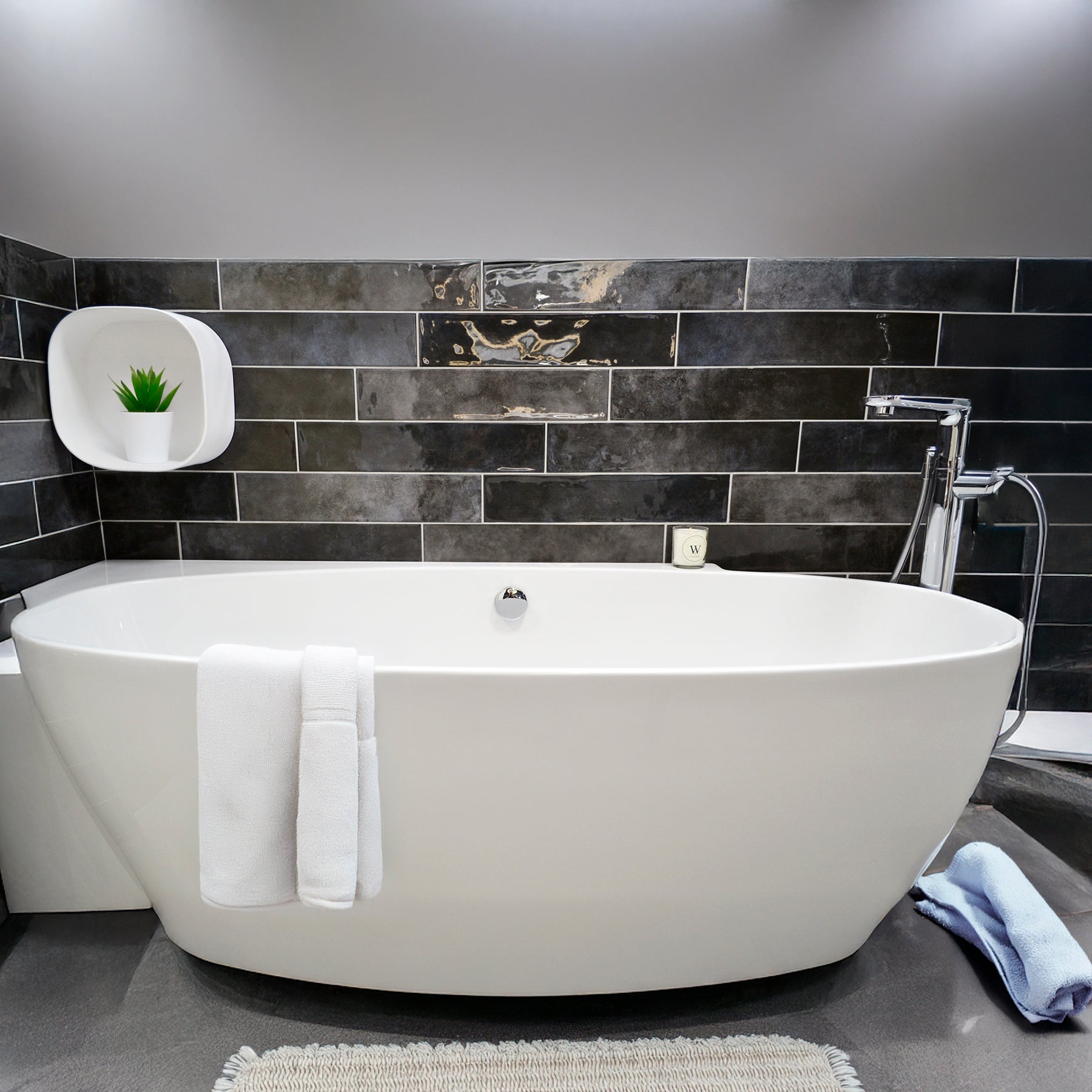 Orbetello Graphite Grey Ceramic Gloss Wall Tile 10.7x53cm