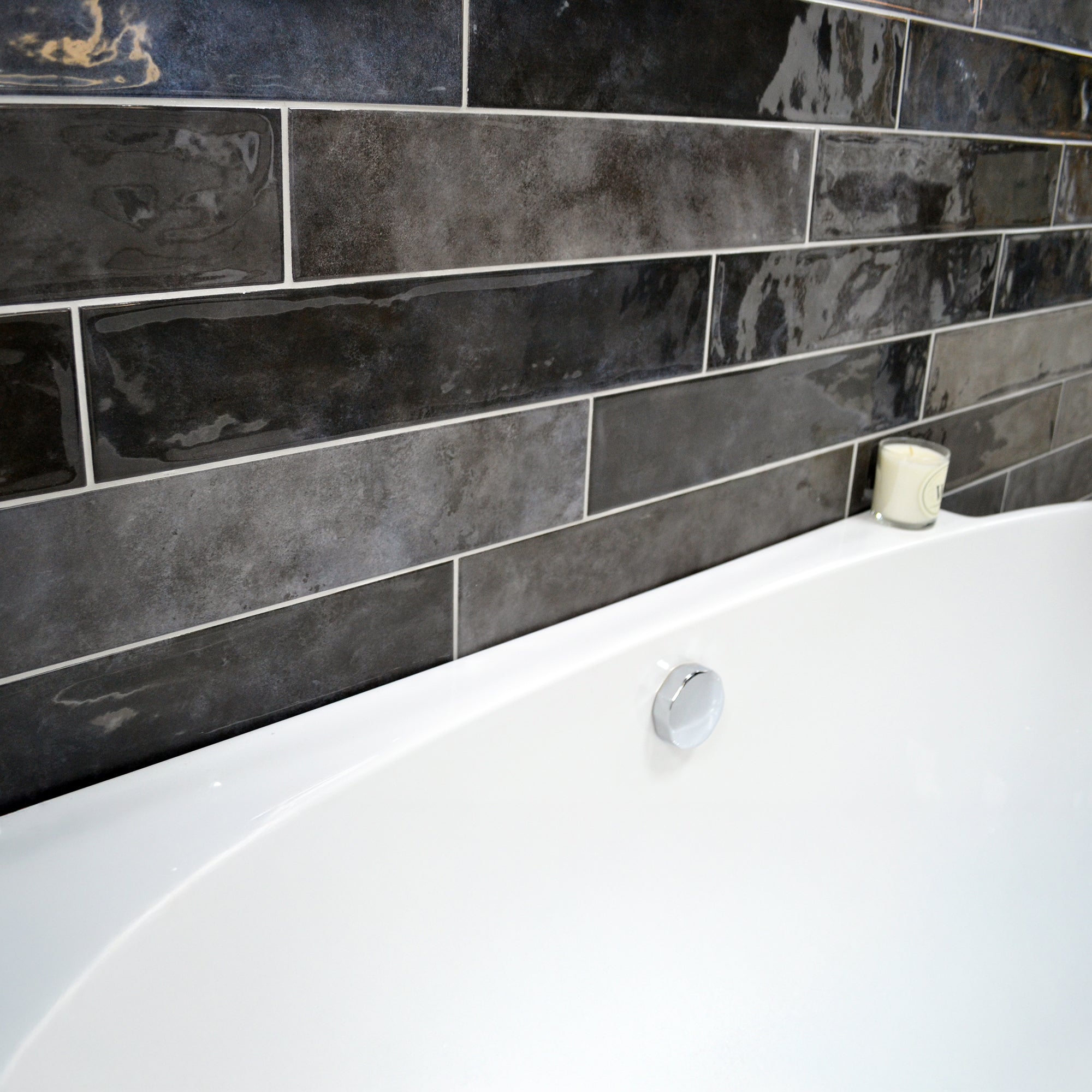 Orbetello Graphite Grey Ceramic Gloss Wall Tile 10.7x53cm