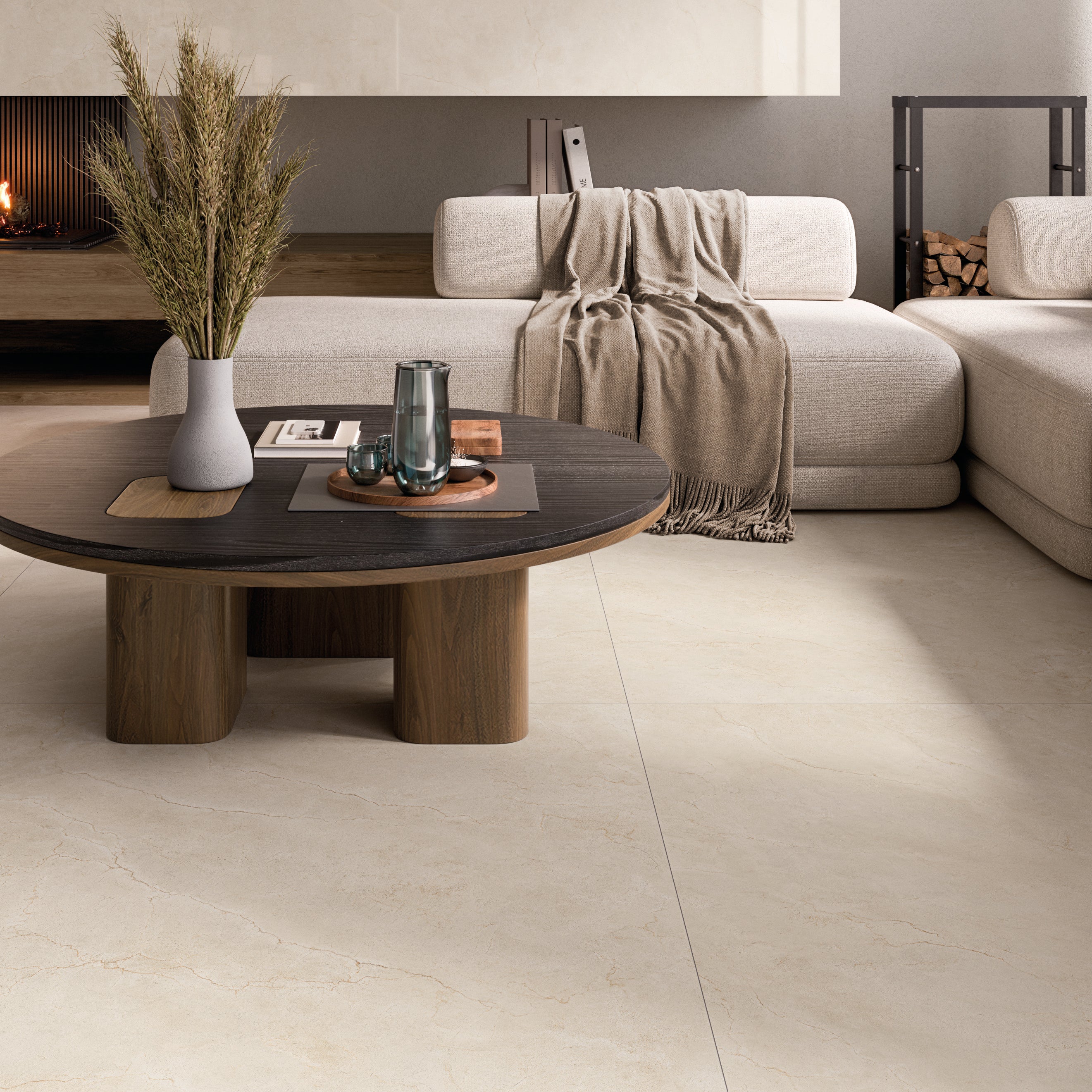 Ottawa Ivory Matt Stone Effect Porcelain Tile 60x120cm