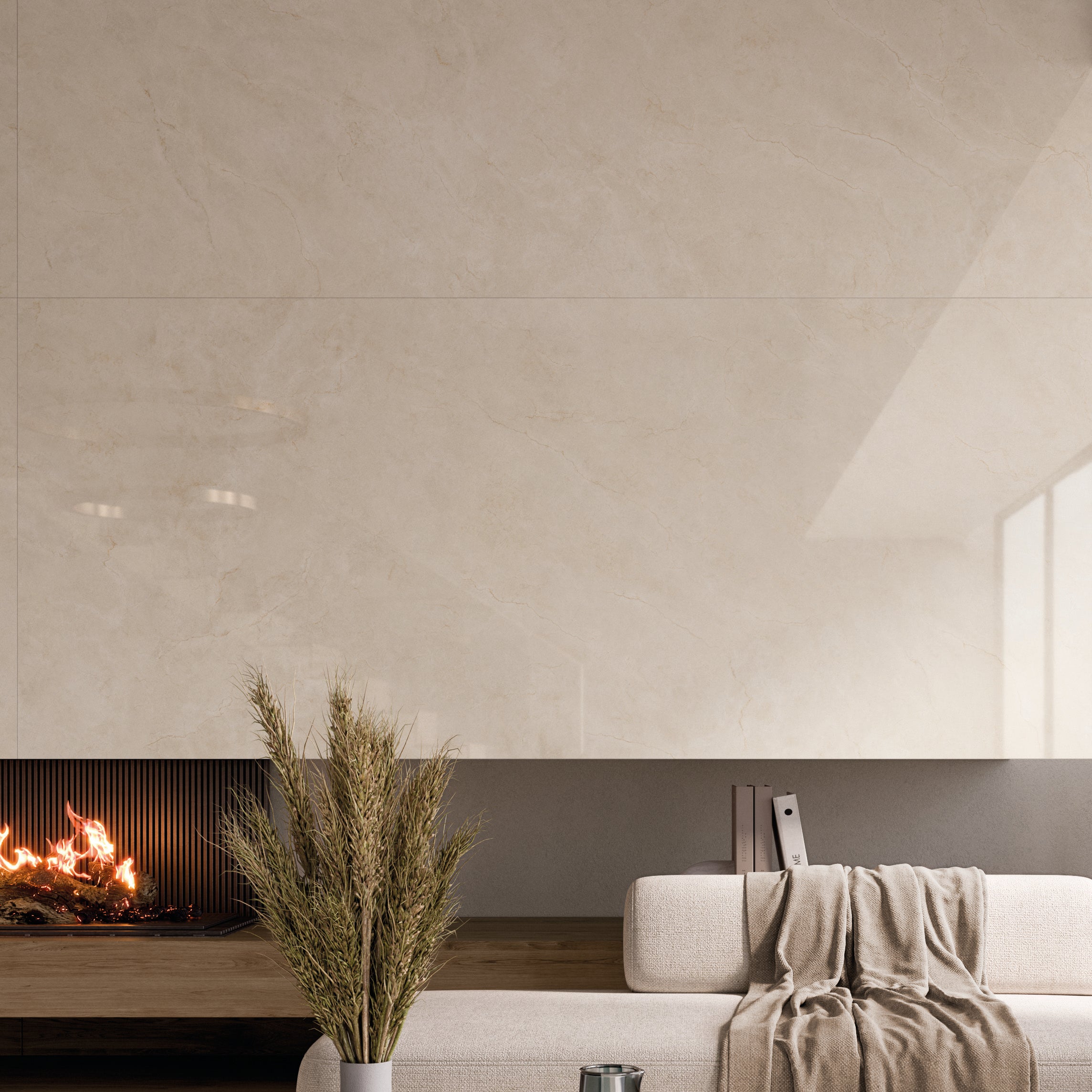 Ottawa Ivory Polished Stone Effect Porcelain Tile 60x120cm