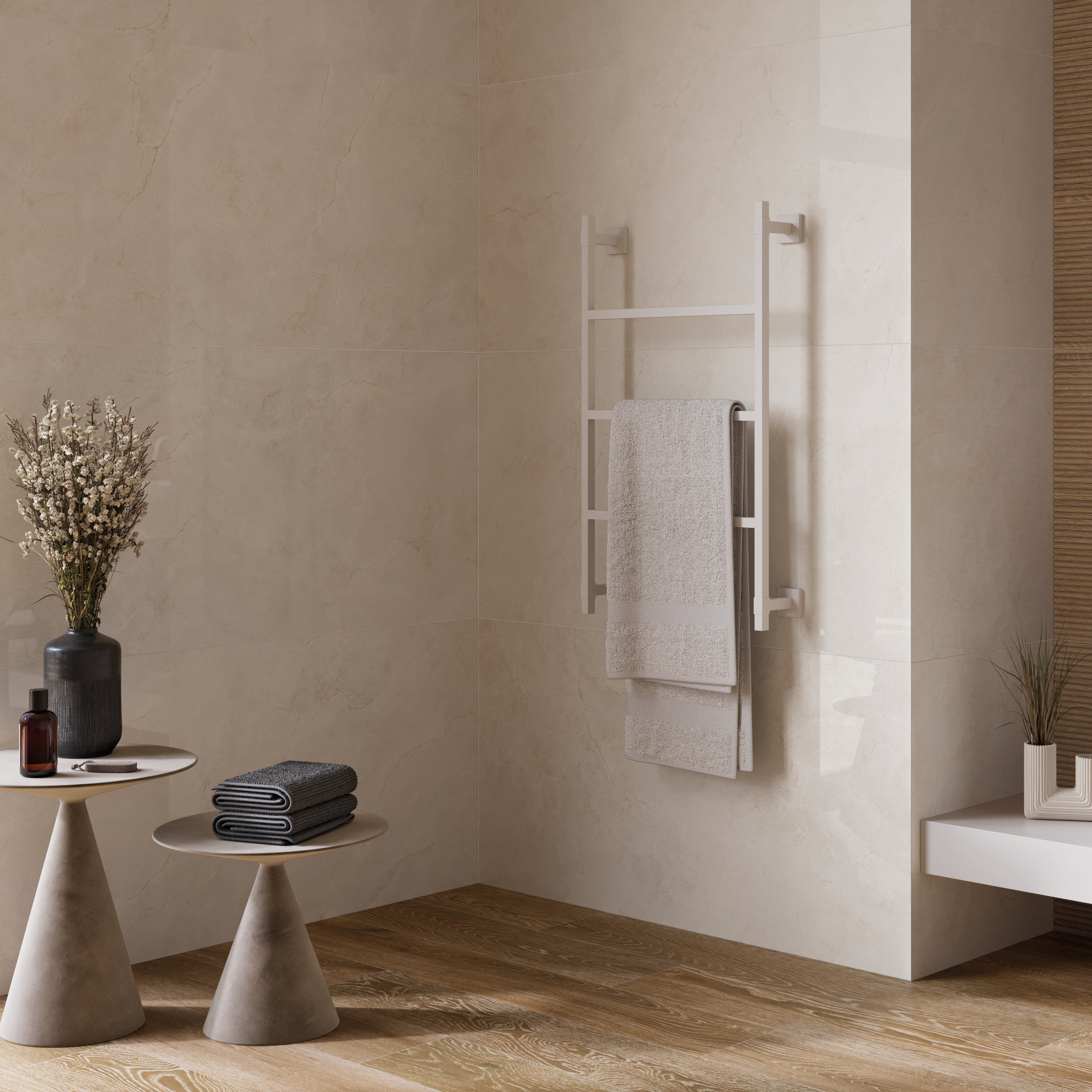 Ottawa Ivory Polished Stone Effect Porcelain Tile 60x120cm
