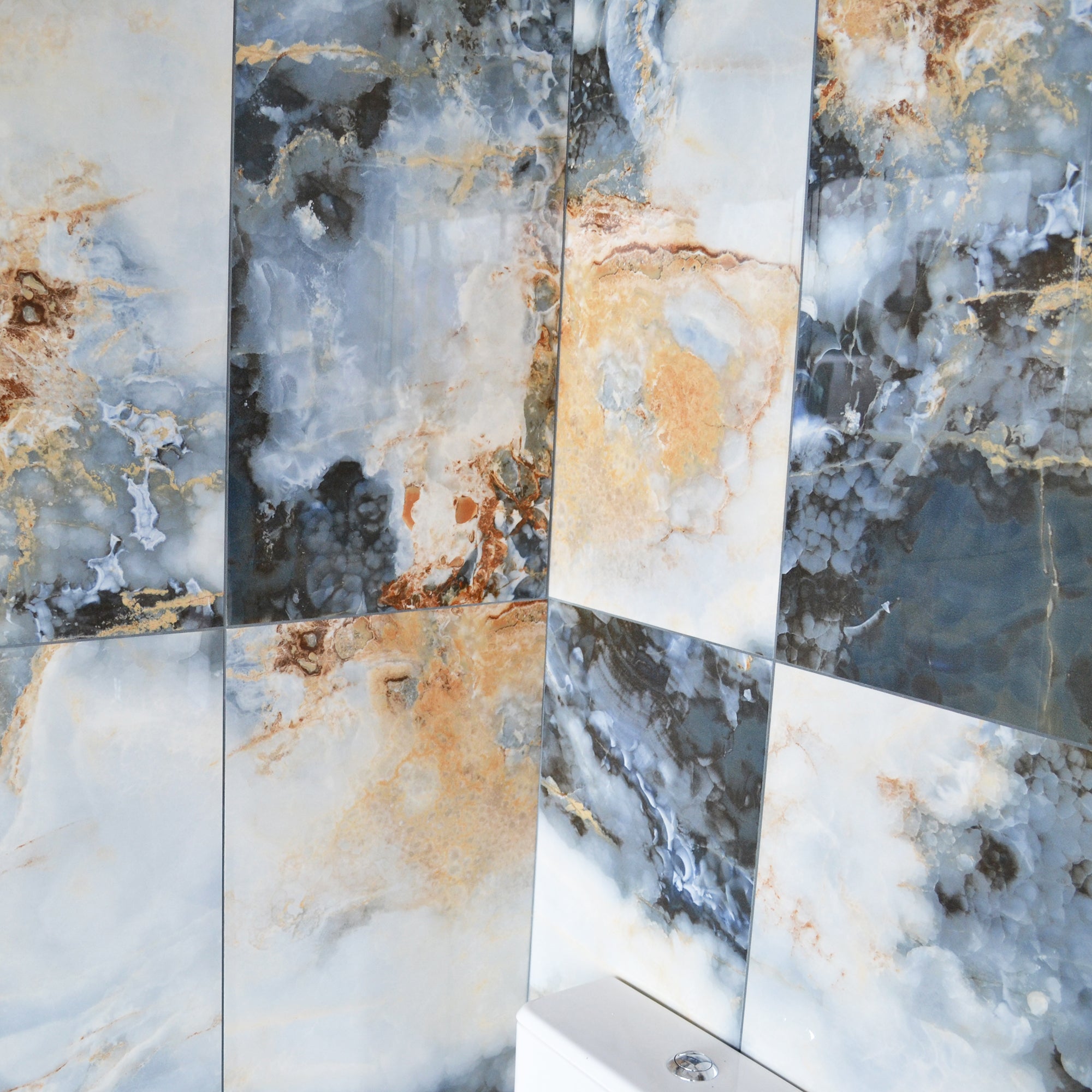 Pazar Blue Marble Effect Large Porcelain Tile 60x120cm