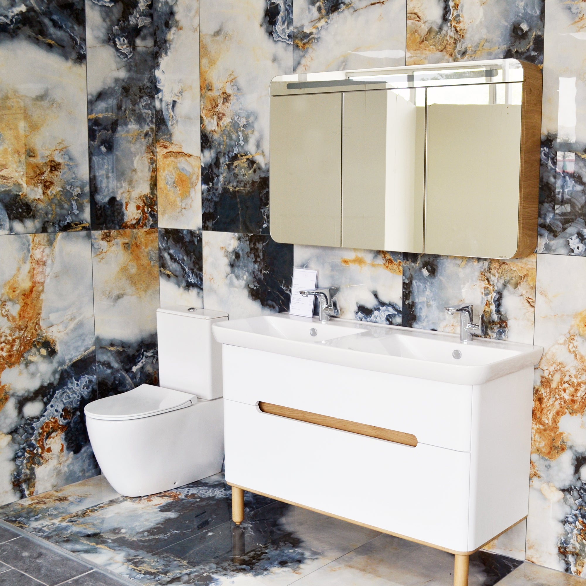 Pazar Blue Marble Effect Large Porcelain Tile 60x120cm