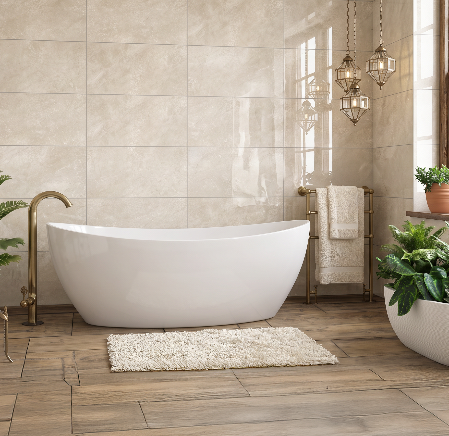 Palis Beige Rectified Ceramic Gloss Wall Tile 30x60cm