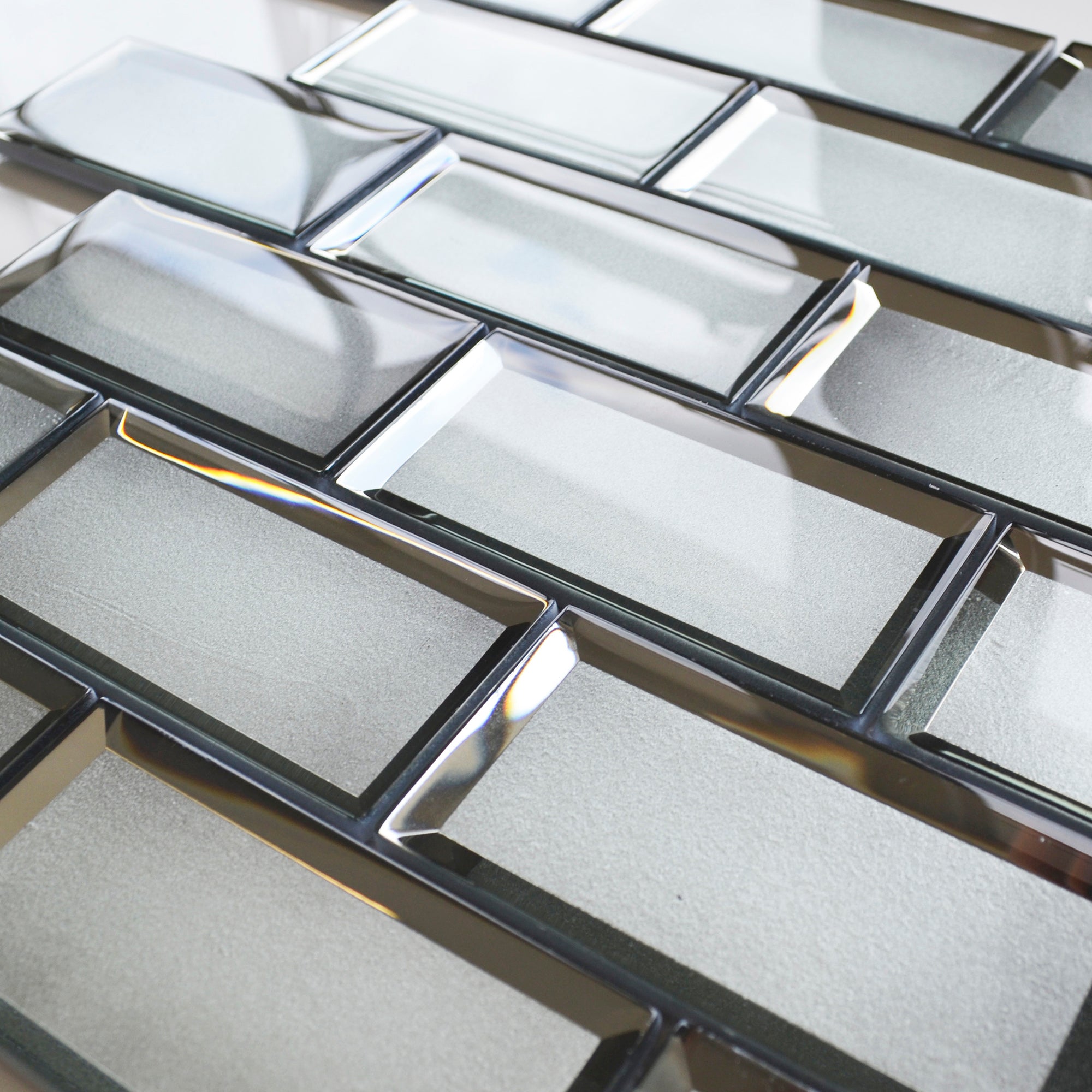 Prisium Dark Grey Glossy Glass Reflective Mosaic