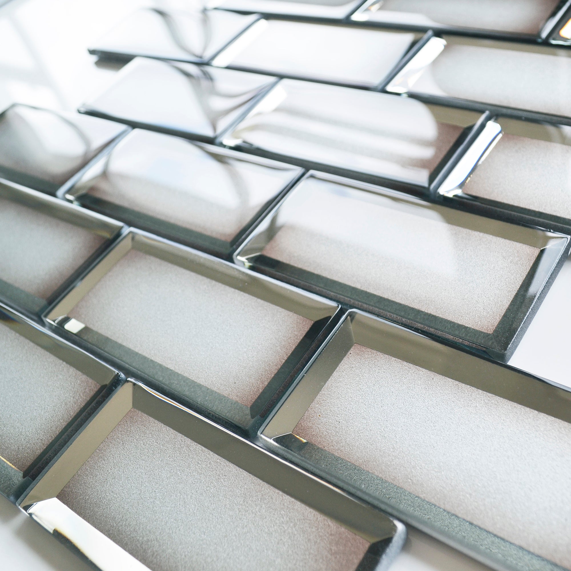 Prisium Mocha Beige Glossy Glass Reflective Mosaic