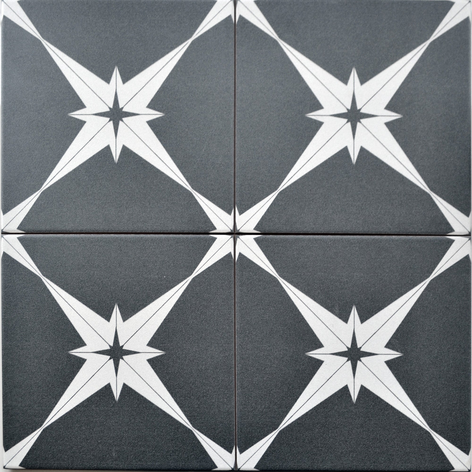 Pluto Black & White Star Pattern Ceramic Tile 45x45cm